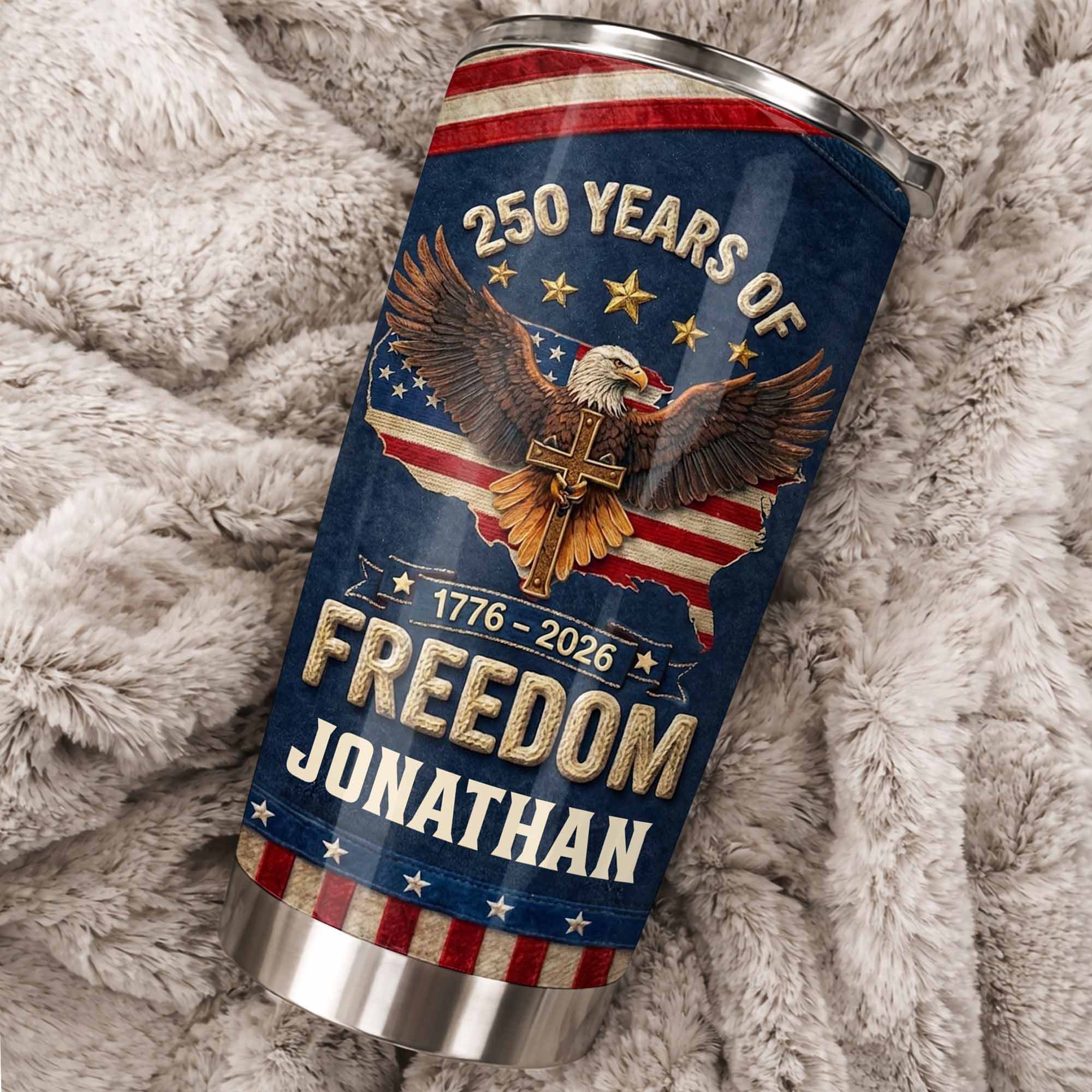 Freedom Bald Eagle Holding Cross With American Flag Map - Personalized Custom Stainless Steel Tumbler 20oz 30oz - INDE051_TB - Image 6
