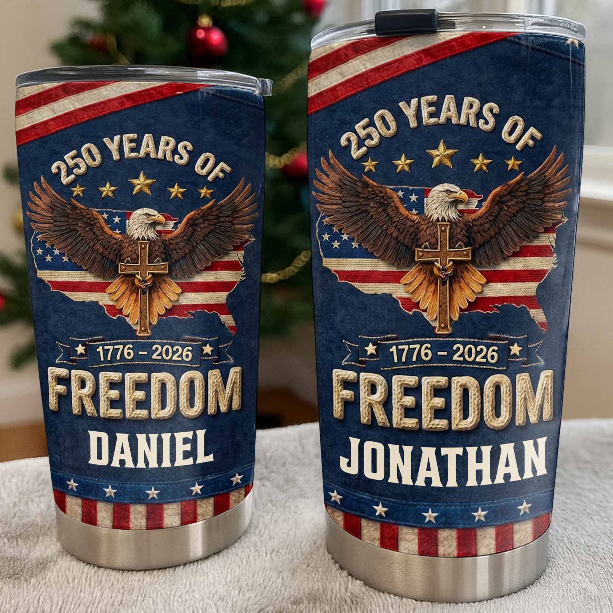 Freedom Bald Eagle Holding Cross With American Flag Map - Personalized Custom Stainless Steel Tumbler 20oz 30oz - INDE051_TB - Image 7