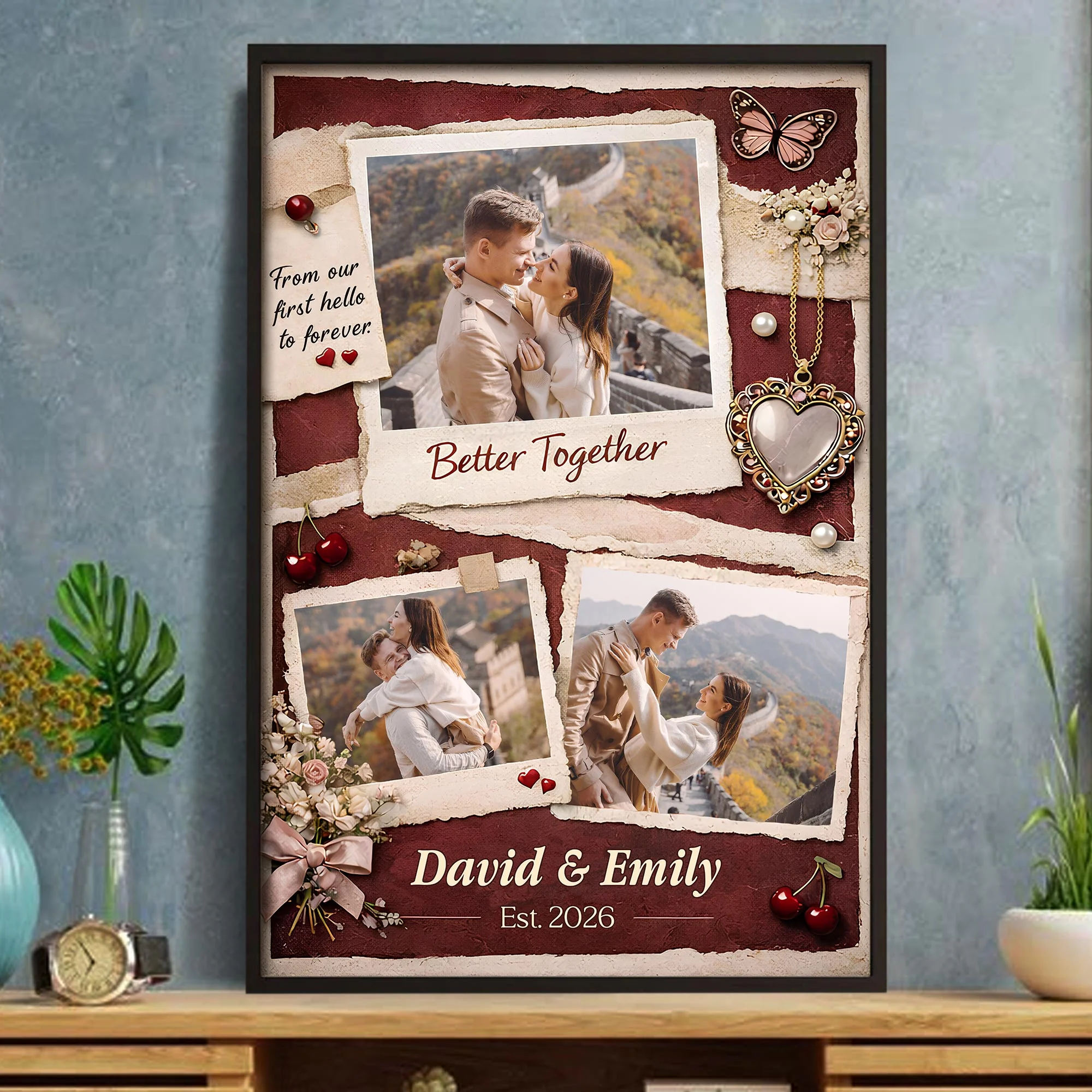 From Our First Hello To Forever Better Together Photo Collage With Butterfly And Heart - Personalized Custom Vertical Poster - CPL1409_VPOS - Image 2