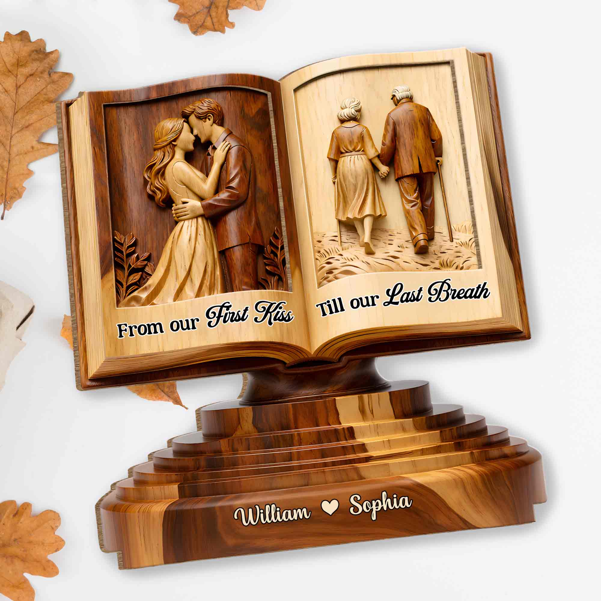 From Our First Kiss Till Our Last Breath Couple Book Wood Carving - Personalized Custom 2-Layer Wood Plaque With Flat Base - CPL1400_WPLA - Image 4