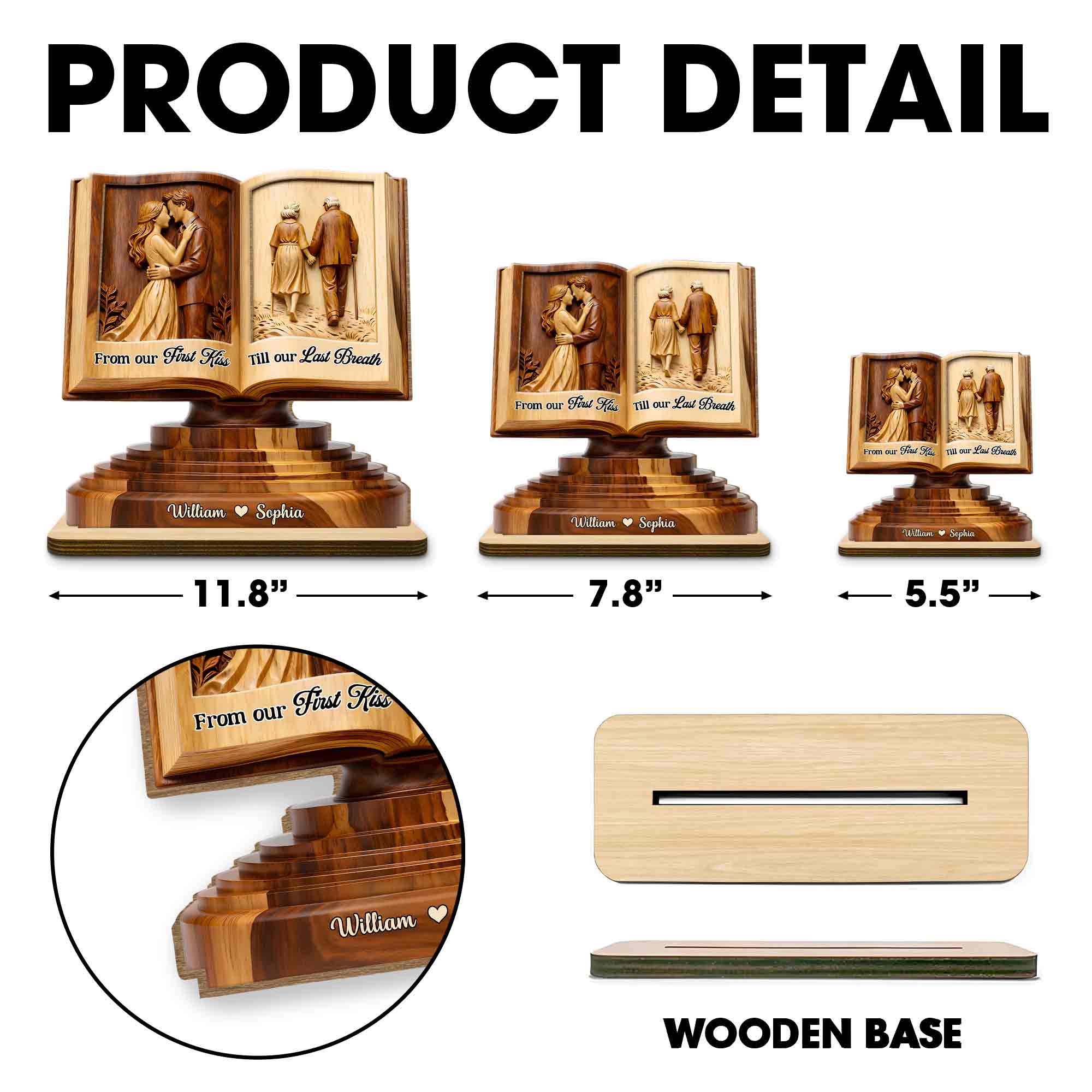From Our First Kiss Till Our Last Breath Couple Book Wood Carving - Personalized Custom 2-Layer Wood Plaque With Flat Base - CPL1400_WPLA - Image 5