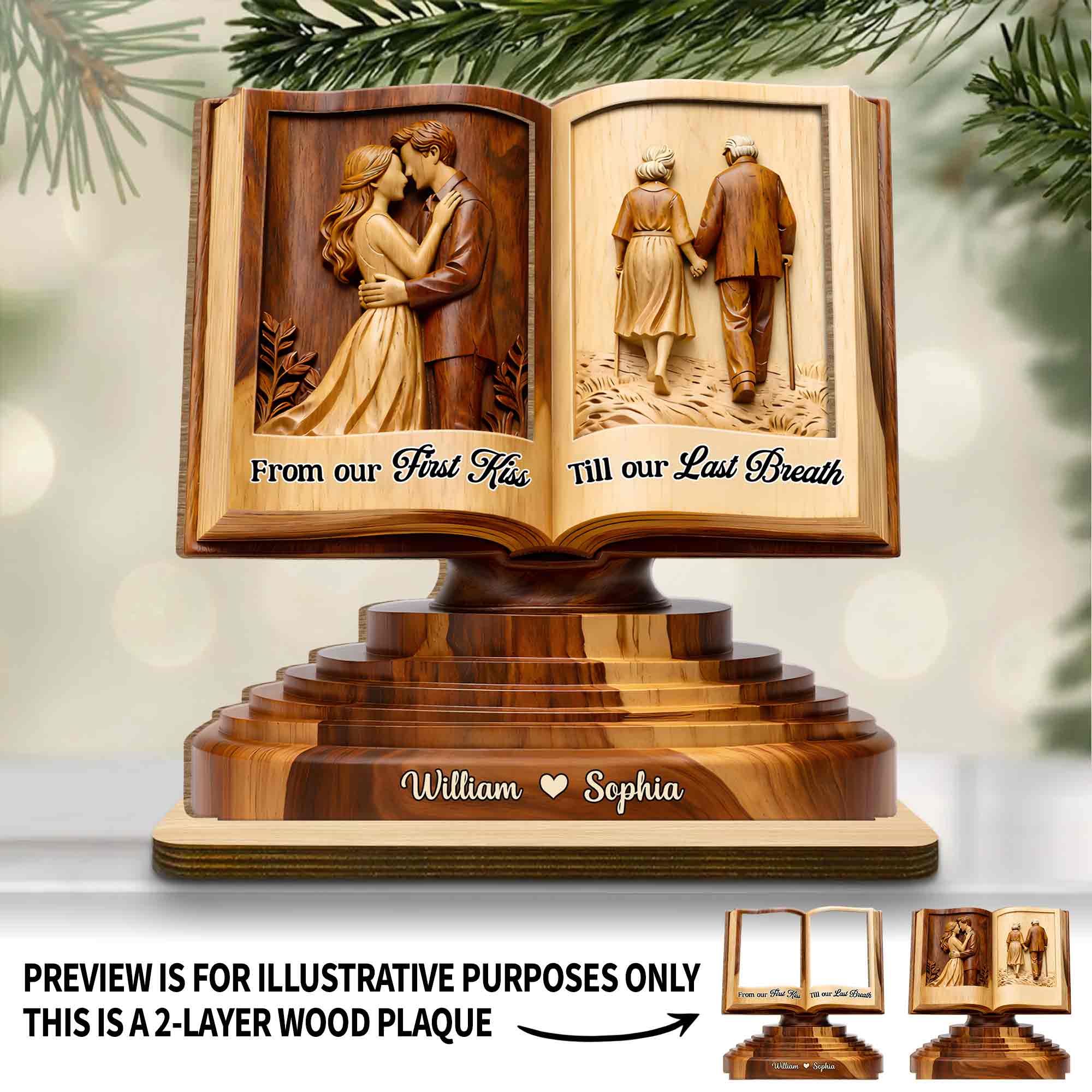 From Our First Kiss Till Our Last Breath Couple Book Wood Carving - Personalized Custom 2-Layer Wood Plaque With Flat Base - CPL1400_WPLA - Image 7