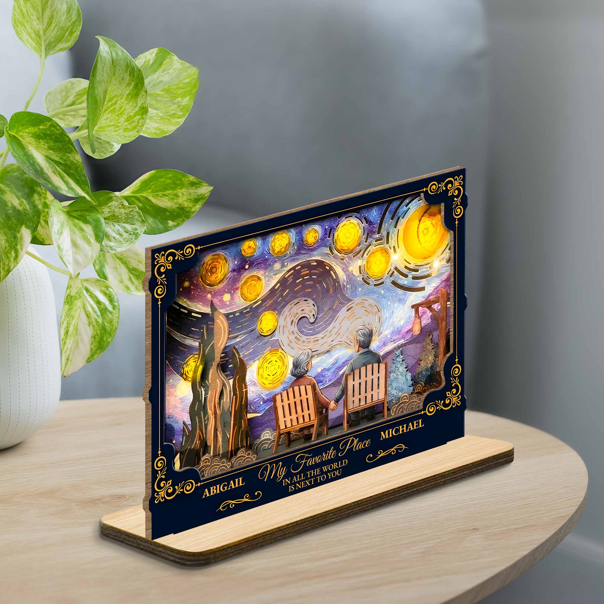 From Our First Kiss Till Our Last Breath Old Couple Starry Night - Personalized Custom 2-Layer Wood Plaque With Flat Base - CPL1368_WPLA - Image 3