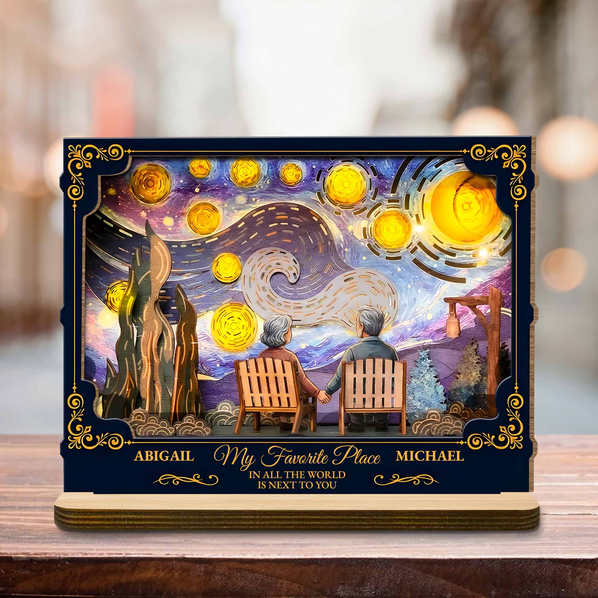 From Our First Kiss Till Our Last Breath Old Couple Starry Night - Personalized Custom 2-Layer Wood Plaque With Flat Base - CPL1368_WPLA - Image 6