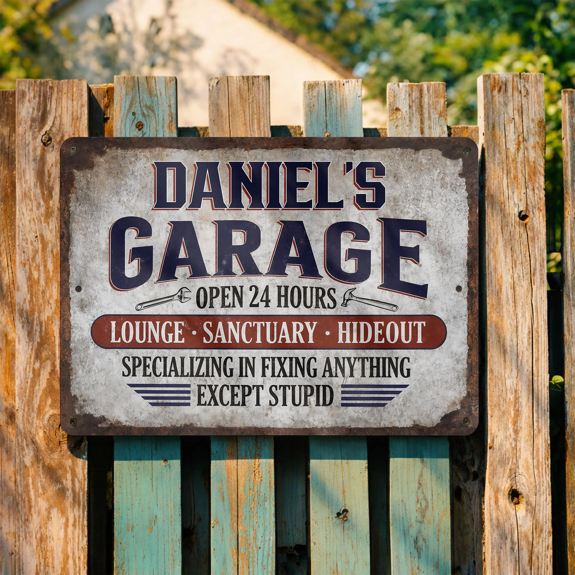 Garage Open 24 Hours Fixing Anything Except Stupid Rustic Tools - Personalized Metal Sign - JBS177_MSIGN - Image 2