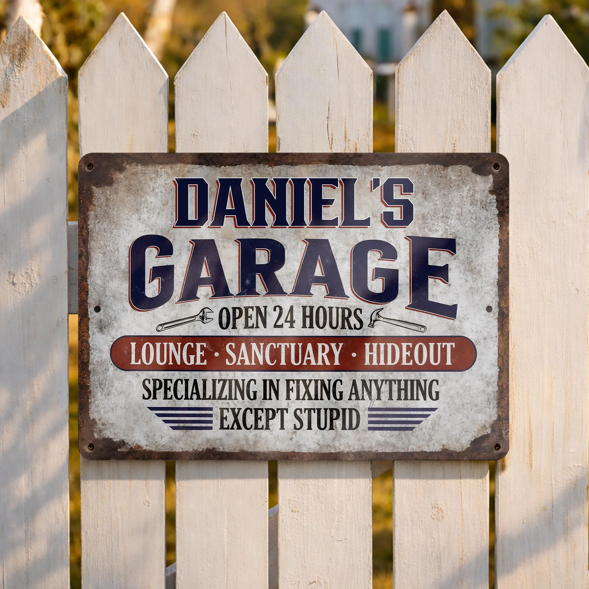 Garage Open 24 Hours Fixing Anything Except Stupid Rustic Tools - Personalized Metal Sign - JBS177_MSIGN - Image 3