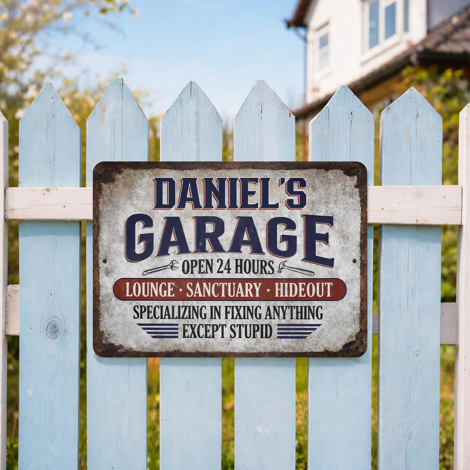 Garage Open 24 Hours Fixing Anything Except Stupid Rustic Tools - Personalized Metal Sign - JBS177_MSIGN - Image 4