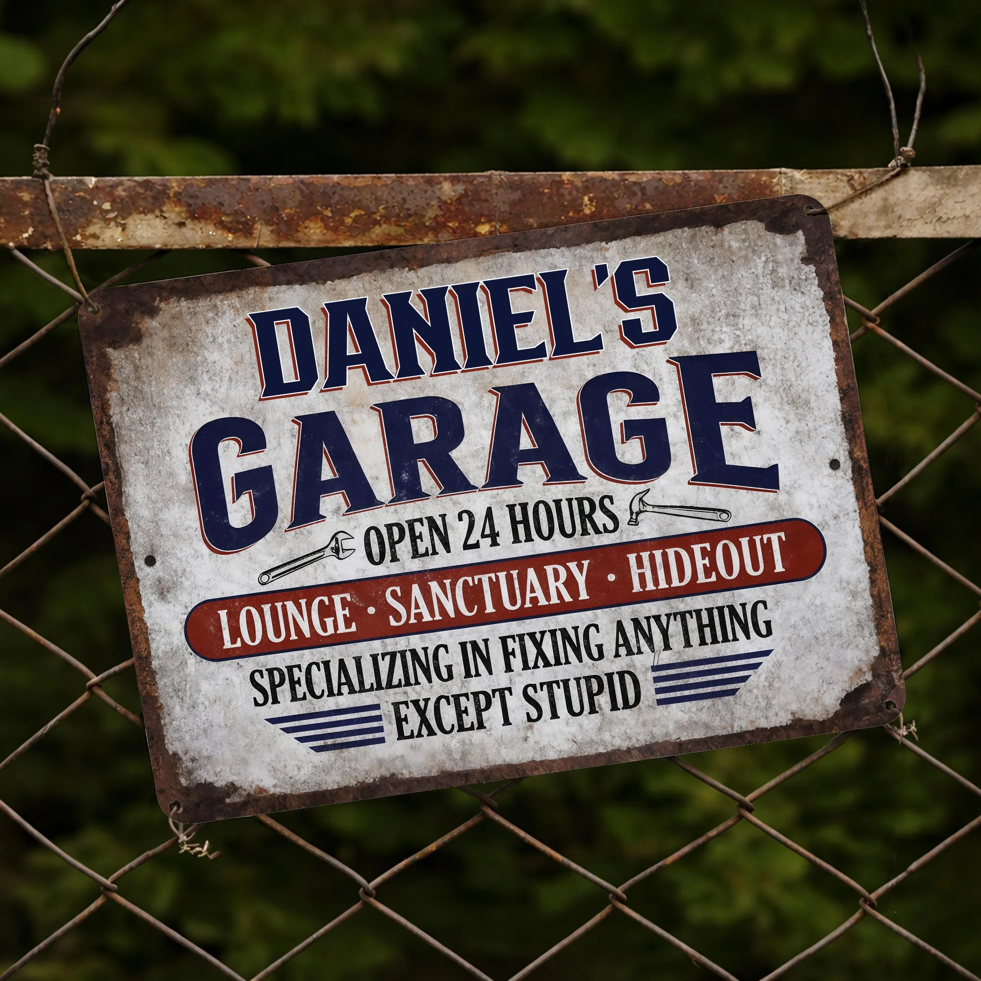Garage Open 24 Hours Fixing Anything Except Stupid Rustic Tools - Personalized Metal Sign - JBS177_MSIGN - Image 5