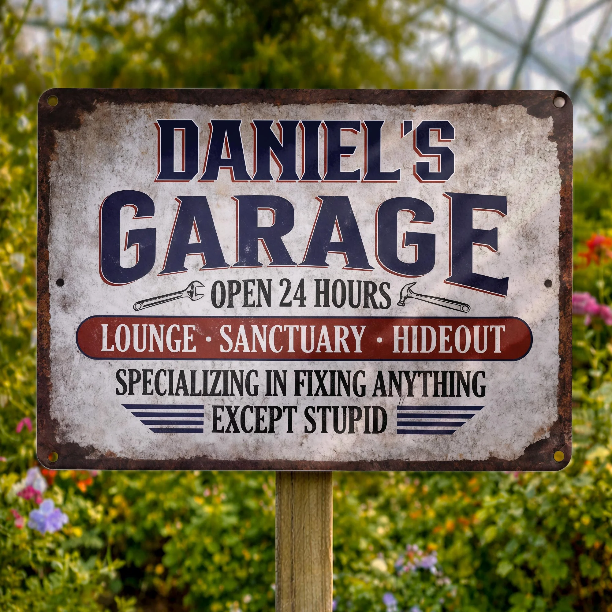 Garage Open 24 Hours Fixing Anything Except Stupid Rustic Tools - Personalized Metal Sign - JBS177_MSIGN - Image 7