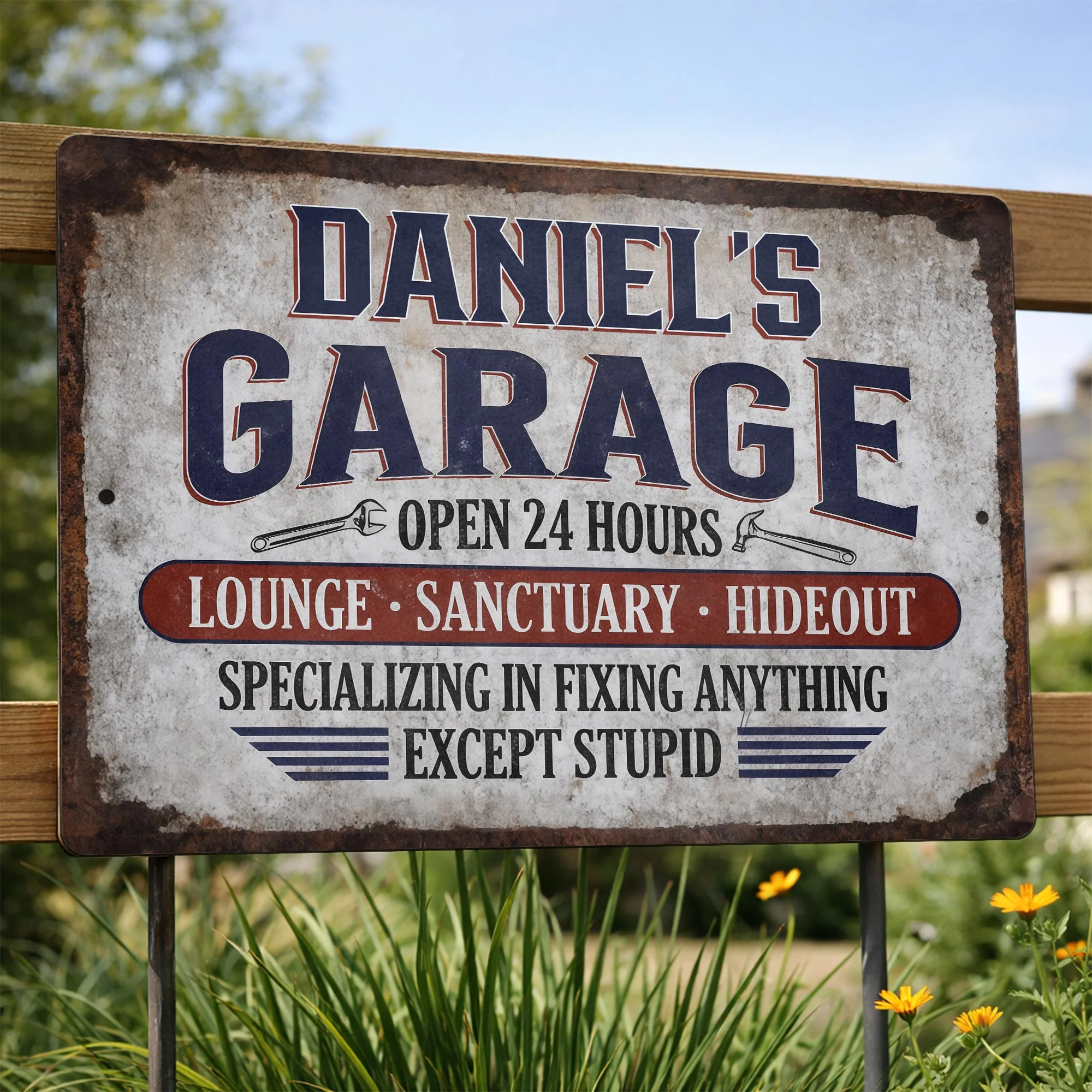 Garage Open 24 Hours Fixing Anything Except Stupid Rustic Tools - Personalized Metal Sign - JBS177_MSIGN - Image 8
