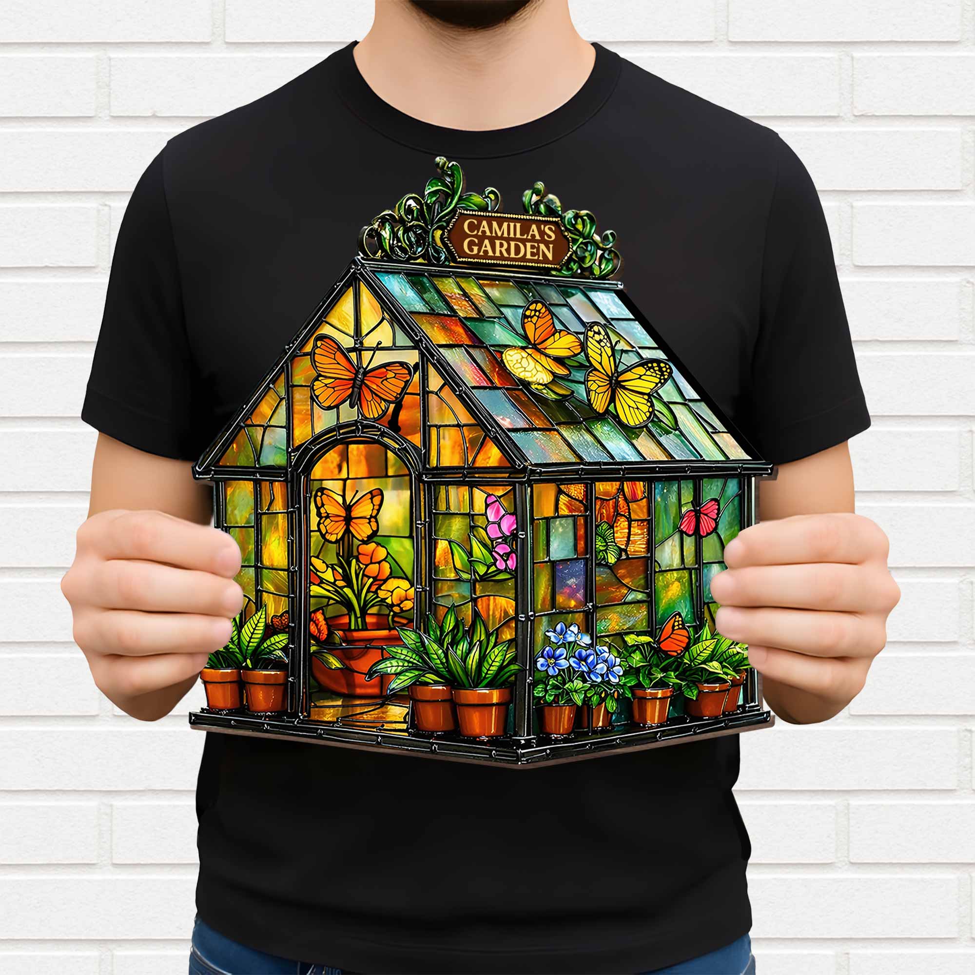 Garden Stained Glass Greenhouse Design With Butterflies And Flowers - Personalized Custom Shaped Wood Sign - GAR028_WSIGN - Image 2