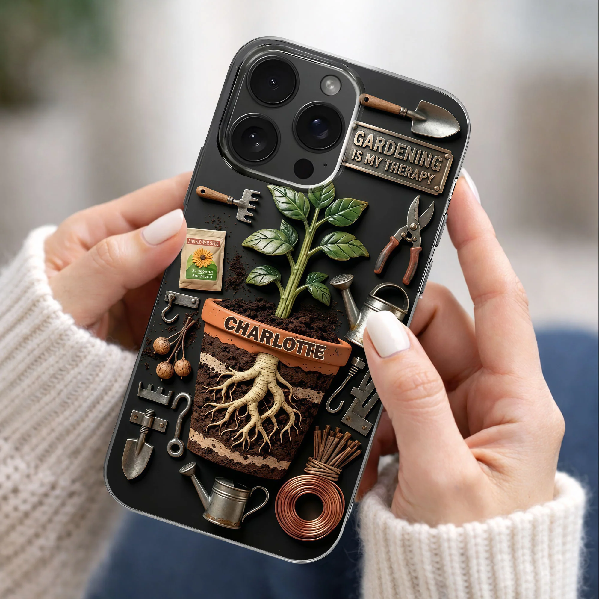 Gardening Is My Therapy Personalized Plant And Garden Tools Design - Personalized Clear Phone Case - GAR037_PHC - Image 2