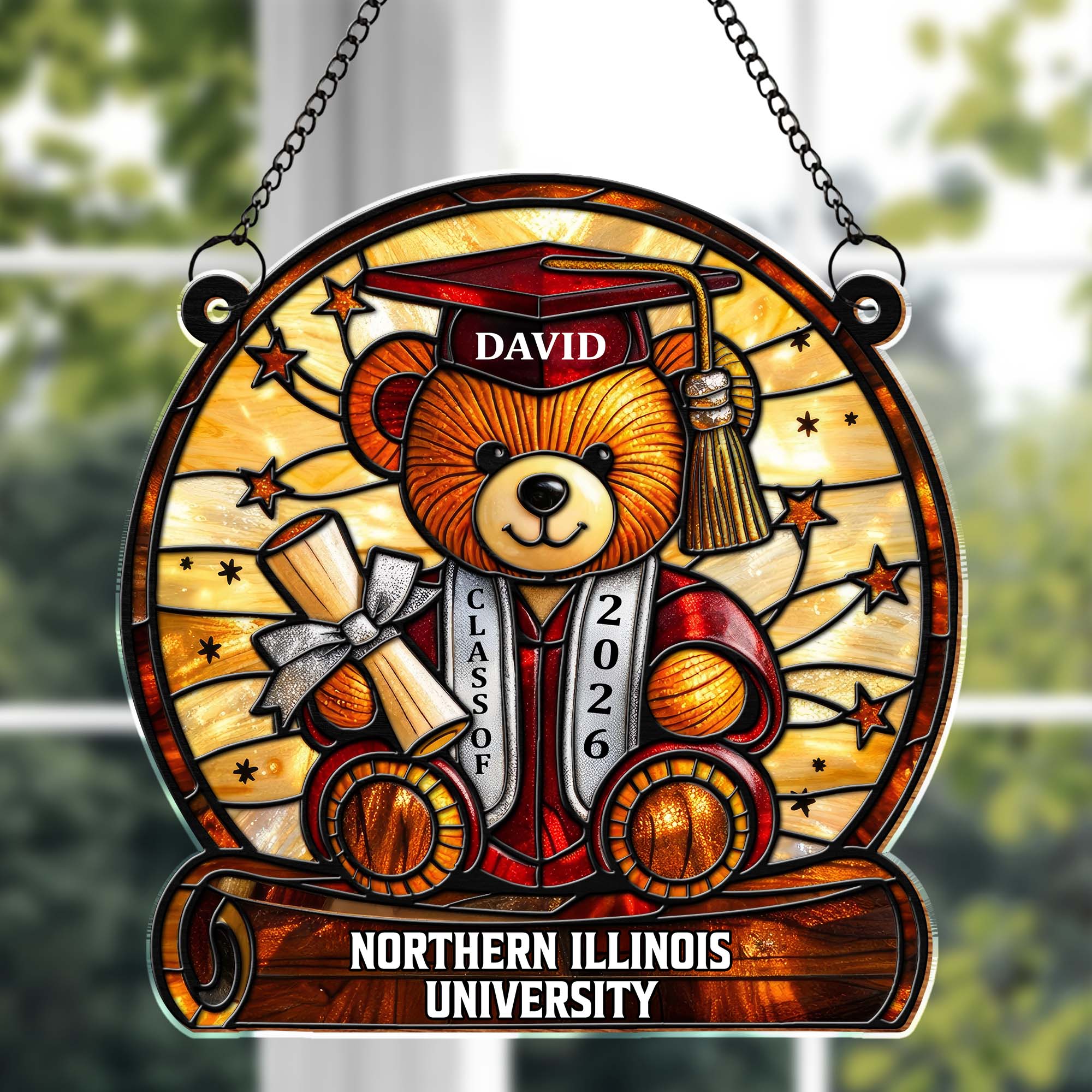 Graduation Teddy Bear With Diploma And Cap - Personalized Custom Suncatcher - GRAD369_CSUN - Image 3