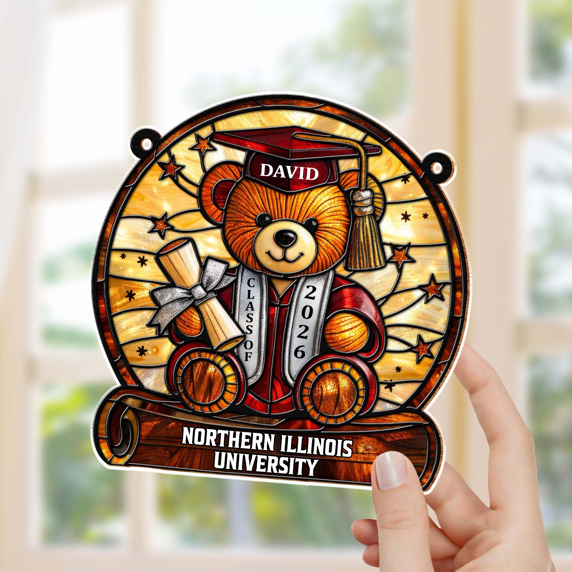 Graduation Teddy Bear With Diploma And Cap - Personalized Custom Suncatcher - GRAD369_CSUN - Image 5