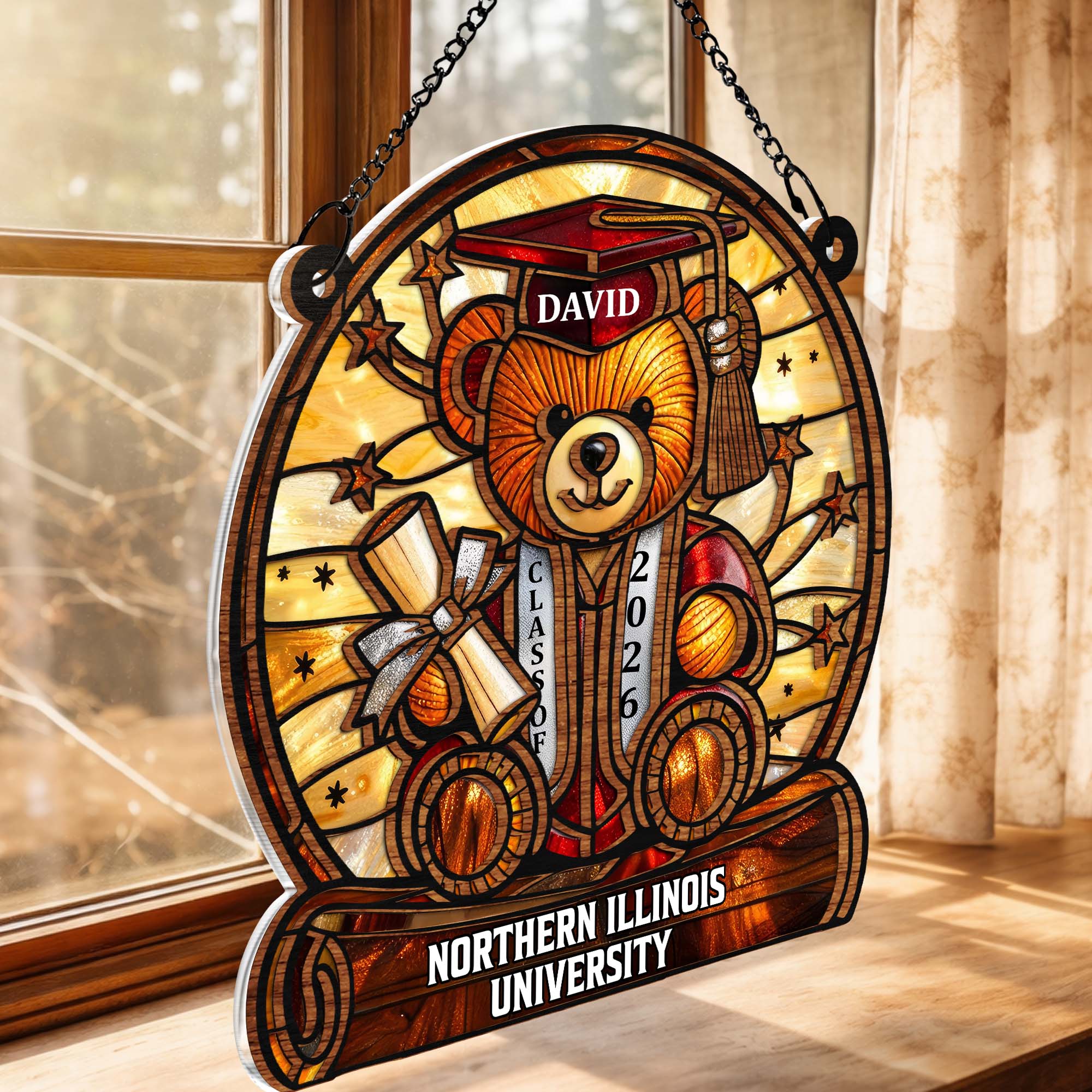 Graduation Teddy Bear With Diploma And Cap - Personalized Custom Suncatcher - GRAD369_CSUN - Image 6