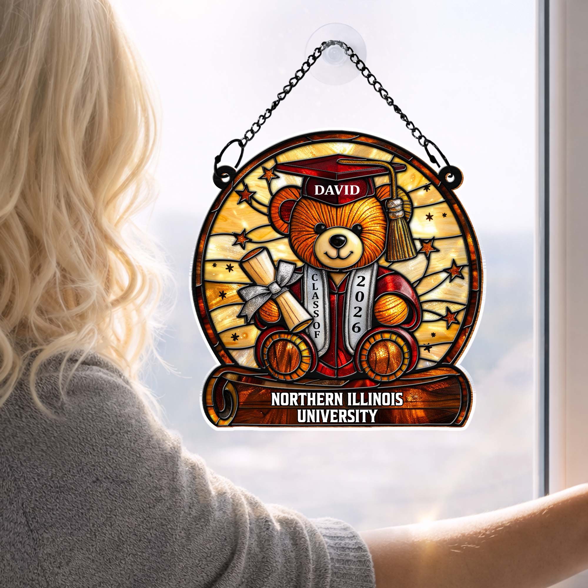 Graduation Teddy Bear With Diploma And Cap - Personalized Custom Suncatcher - GRAD369_CSUN - Image 7