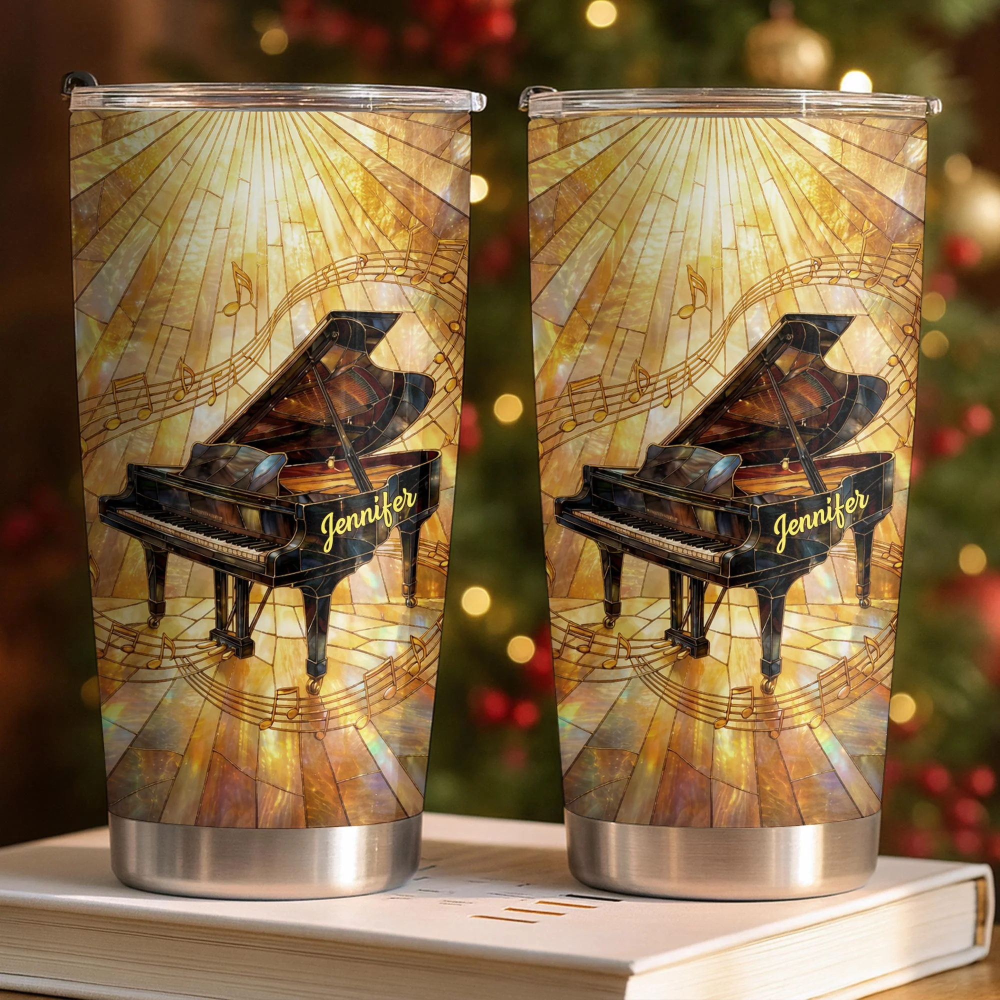 Grand Piano Surrounded By A Symphony Of Musical Notes And Light - Personalized Custom Stainless Steel Tumbler 20oz 30oz - HOB086_TB - Image 3