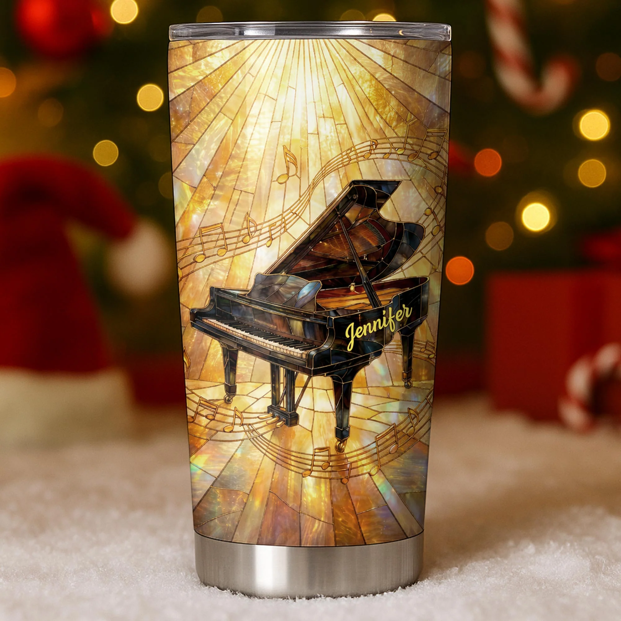 Grand Piano Surrounded By A Symphony Of Musical Notes And Light - Personalized Custom Stainless Steel Tumbler 20oz 30oz - HOB086_TB - Image 4