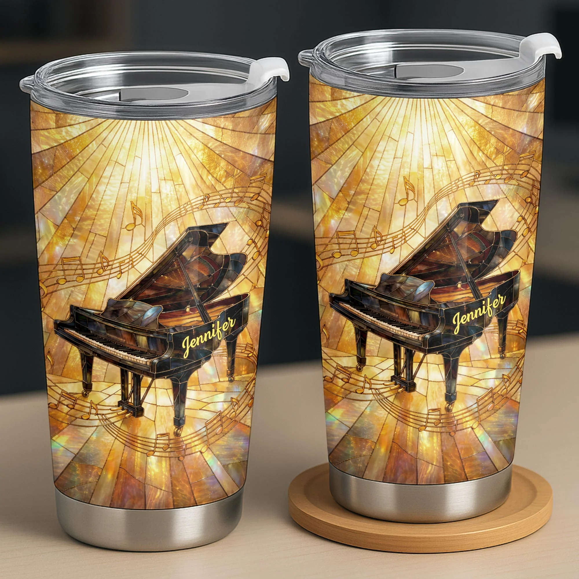 Grand Piano Surrounded By A Symphony Of Musical Notes And Light - Personalized Custom Stainless Steel Tumbler 20oz 30oz - HOB086_TB - Image 8