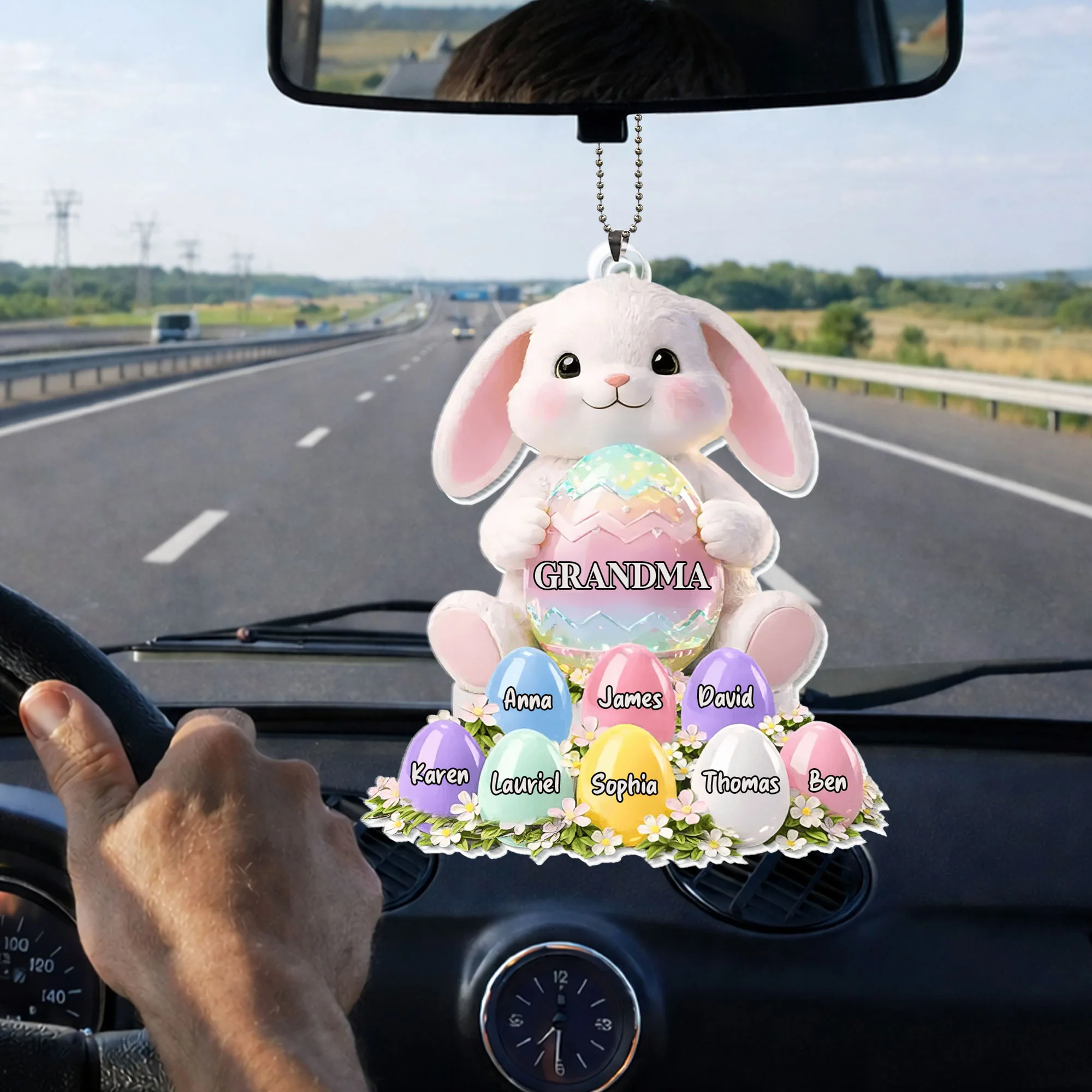 Grandma Bunny With Colorful Easter Eggs And Spring Flowers - Personalized Custom Acrylic Ornament, Car Hanging Ornament - GRM114_ACA - Image 4
