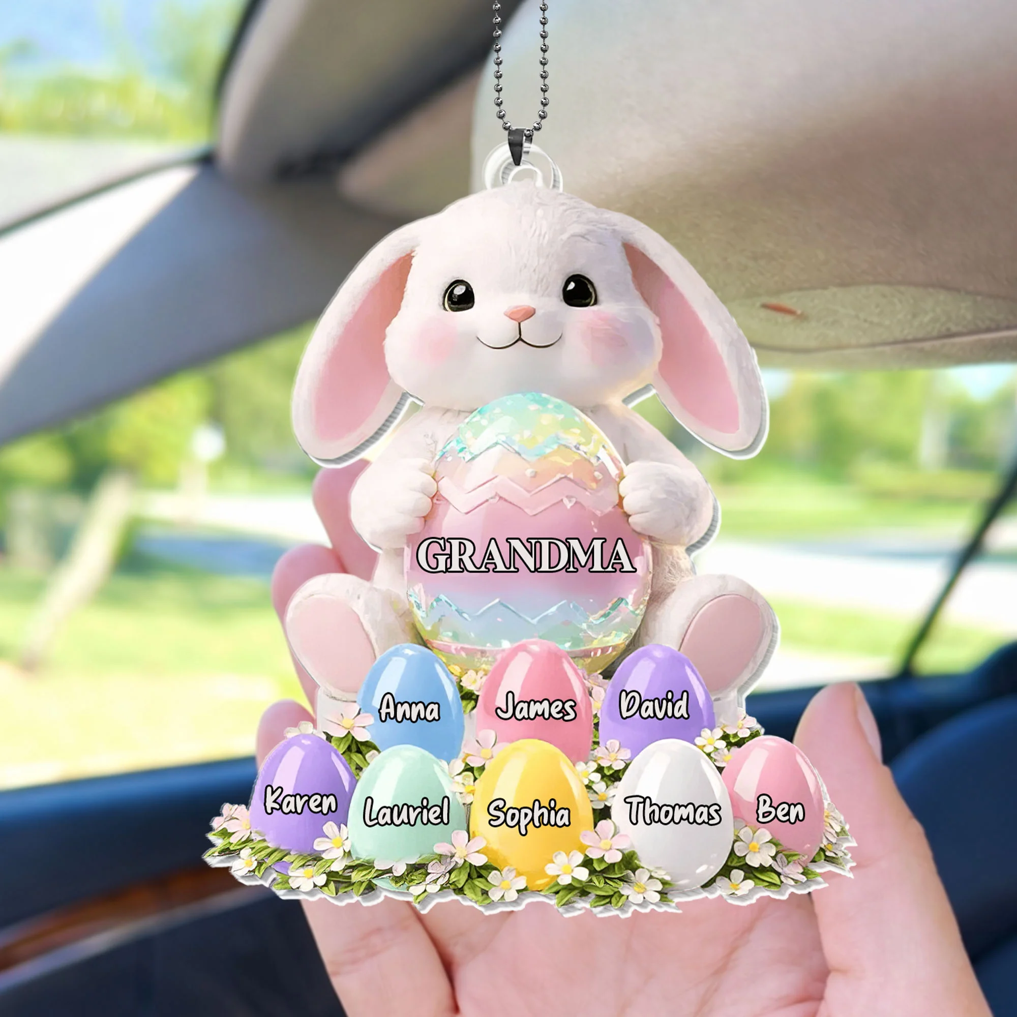 Grandma Bunny With Colorful Easter Eggs And Spring Flowers - Personalized Custom Acrylic Ornament, Car Hanging Ornament - GRM114_ACA - Image 9