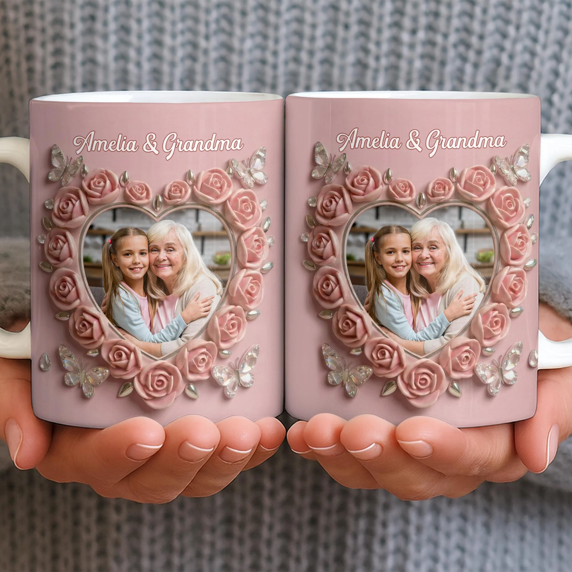 Grandma Love Like No Other Roses Heart And Butterflies - Personalized Custom Coffee Mug - GRM115_MG - Image 5