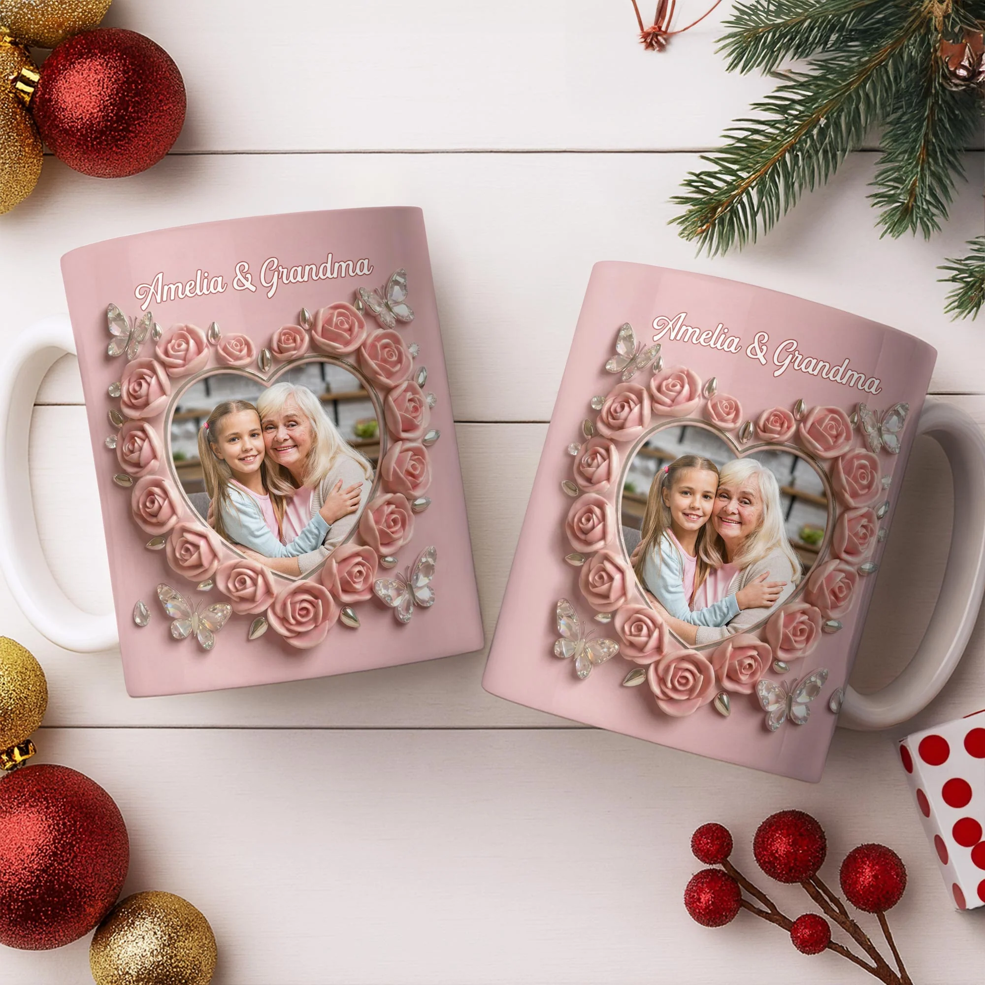 Grandma Love Like No Other Roses Heart And Butterflies - Personalized Custom Coffee Mug - GRM115_MG - Image 6