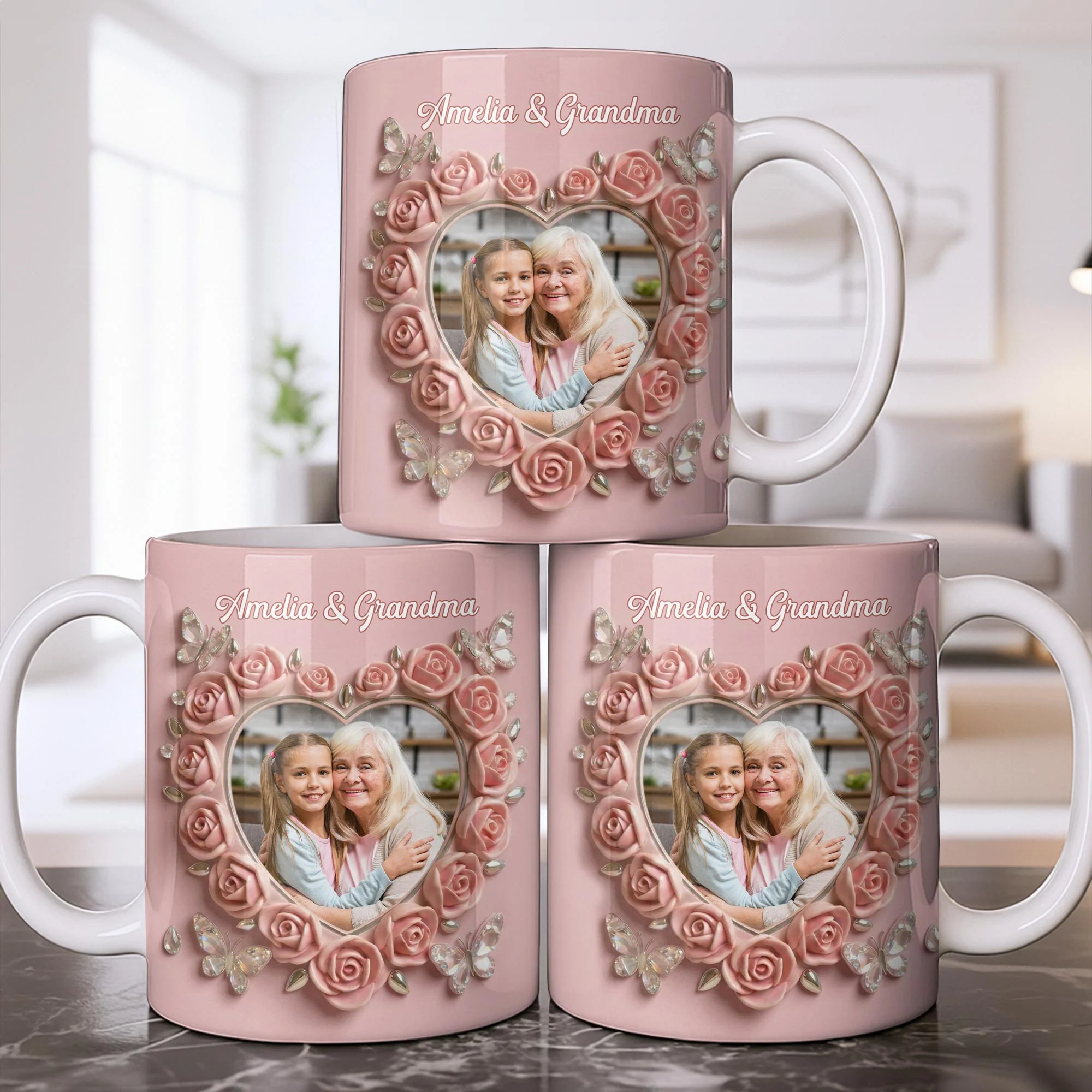 Grandma Love Like No Other Roses Heart And Butterflies - Personalized Custom Coffee Mug - GRM115_MG - Image 7