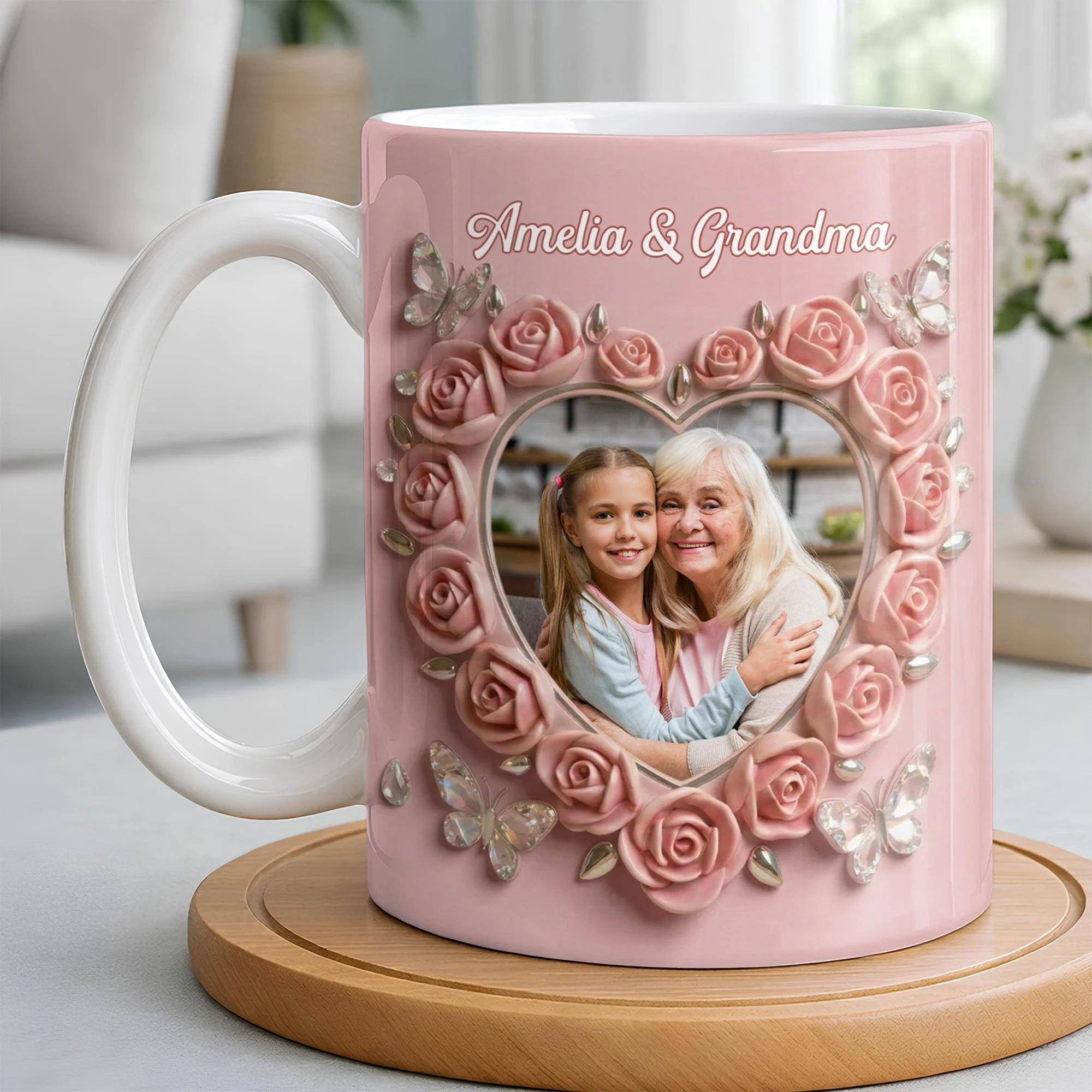Grandma Love Like No Other Roses Heart And Butterflies - Personalized Custom Coffee Mug - GRM115_MG - Image 8