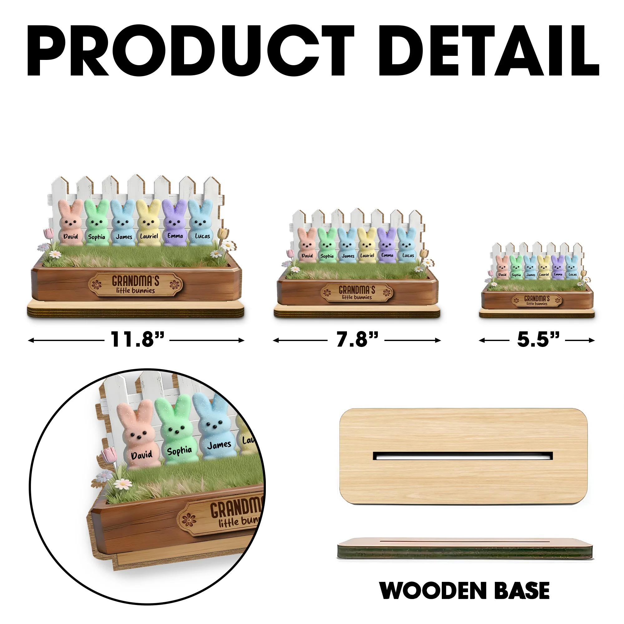 Grandma's Little Bunnies Garden Box With Colorful Marshmallow Bunnies And Flowers - Personalized Custom 2-Layer Wood Plaque With Flat Base - GRM109_WPLA - Image 5