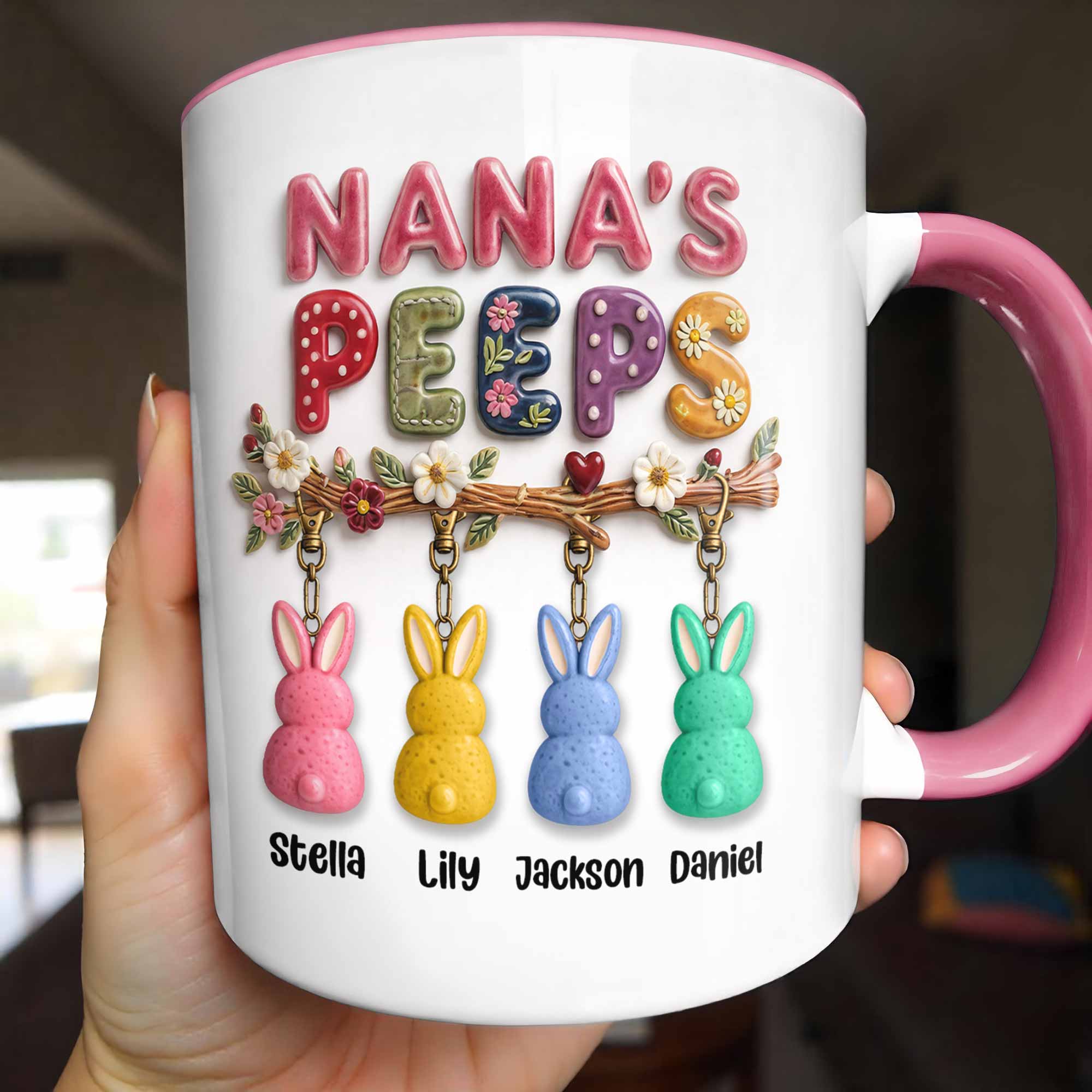 Grandma's Peeps With Easter Eggs And Bunny Peeps On Branch - Personalized Custom Accent Mug - GRM108_AMUG