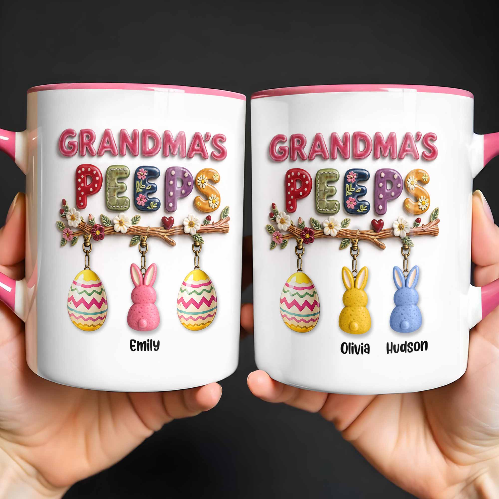 Grandma's Peeps With Easter Eggs And Bunny Peeps On Branch - Personalized Custom Accent Mug - GRM108_AMUG - Image 2