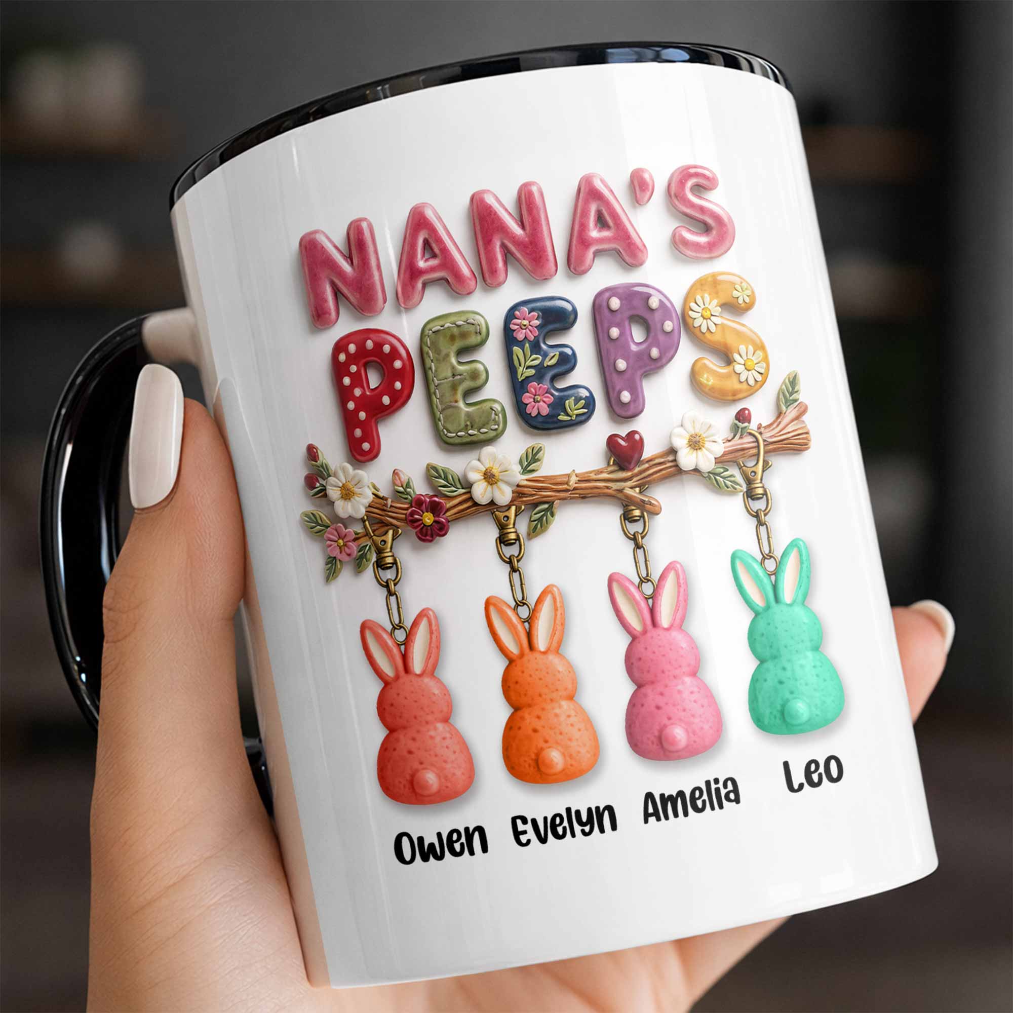 Grandma's Peeps With Easter Eggs And Bunny Peeps On Branch - Personalized Custom Accent Mug - GRM108_AMUG - Image 3