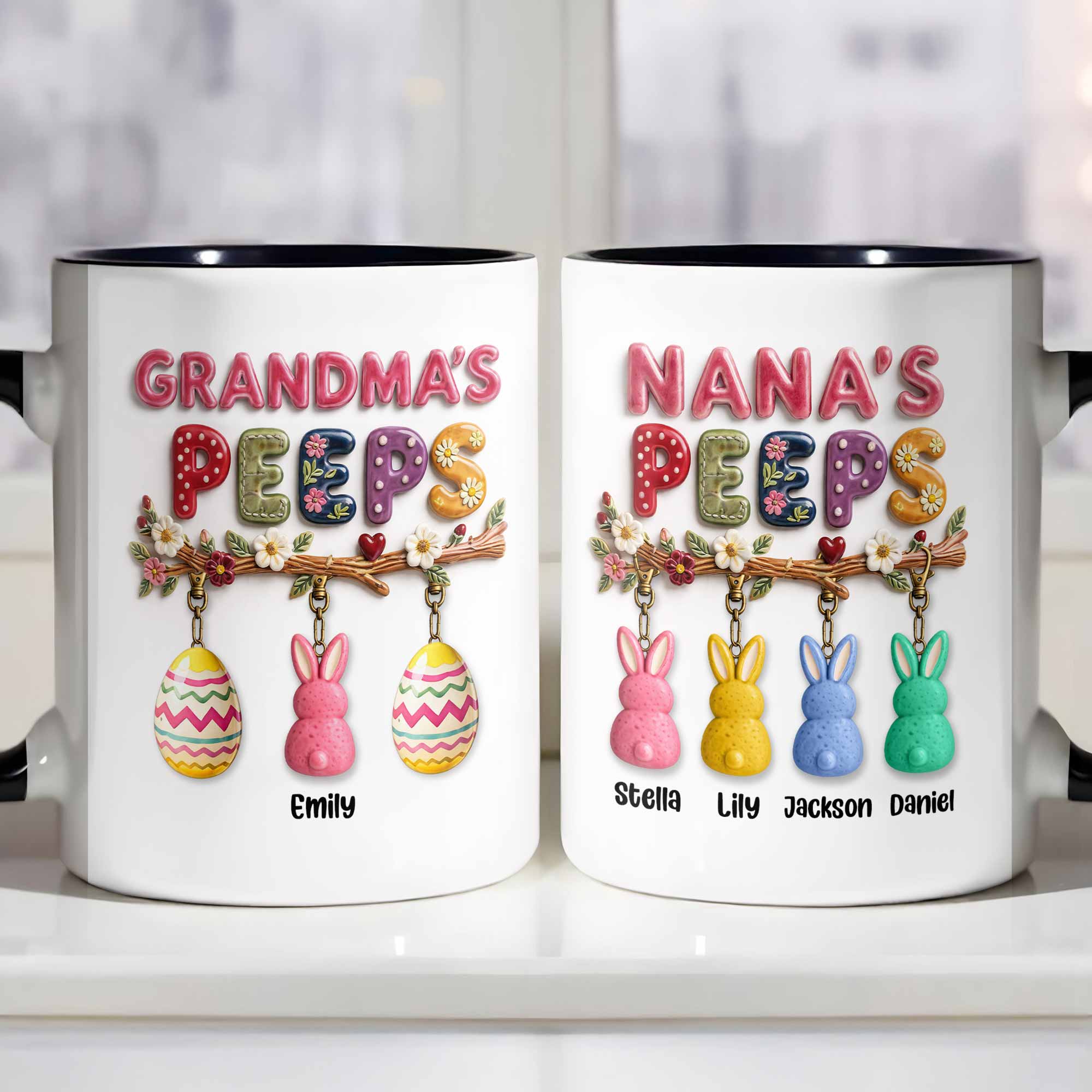 Grandma's Peeps With Easter Eggs And Bunny Peeps On Branch - Personalized Custom Accent Mug - GRM108_AMUG - Image 4