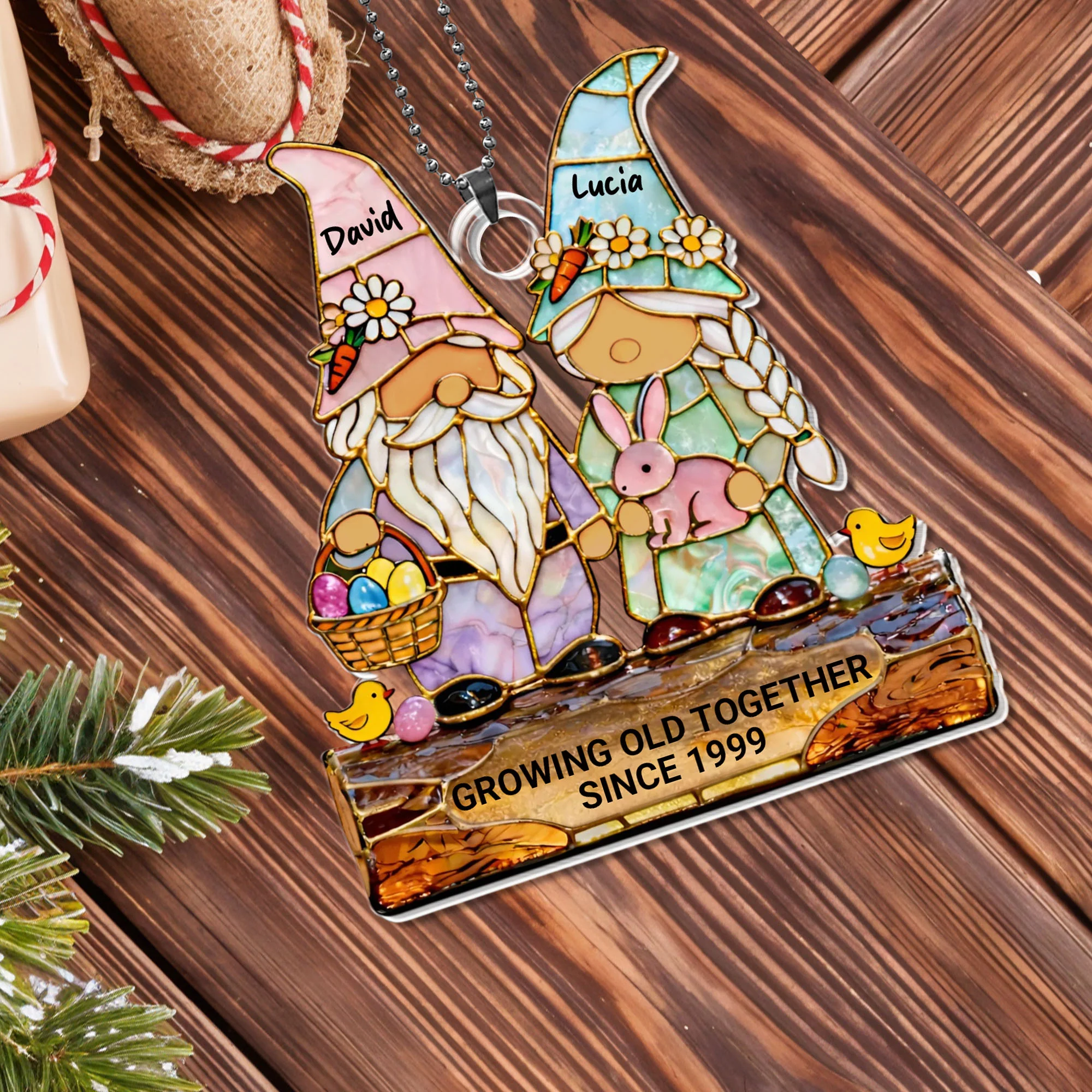 Growing Old Together Couple Gnomes With Bunny And Easter Eggs - Personalized Custom Acrylic Ornament, Car Hanging Ornament - CPL1411_ACA - Image 10