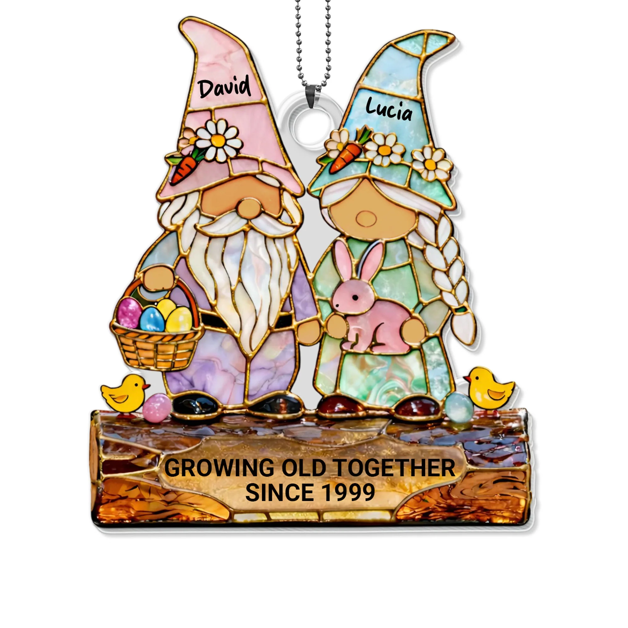 Growing Old Together Couple Gnomes With Bunny And Easter Eggs - Personalized Custom Acrylic Ornament, Car Hanging Ornament - CPL1411_ACA - Image 11