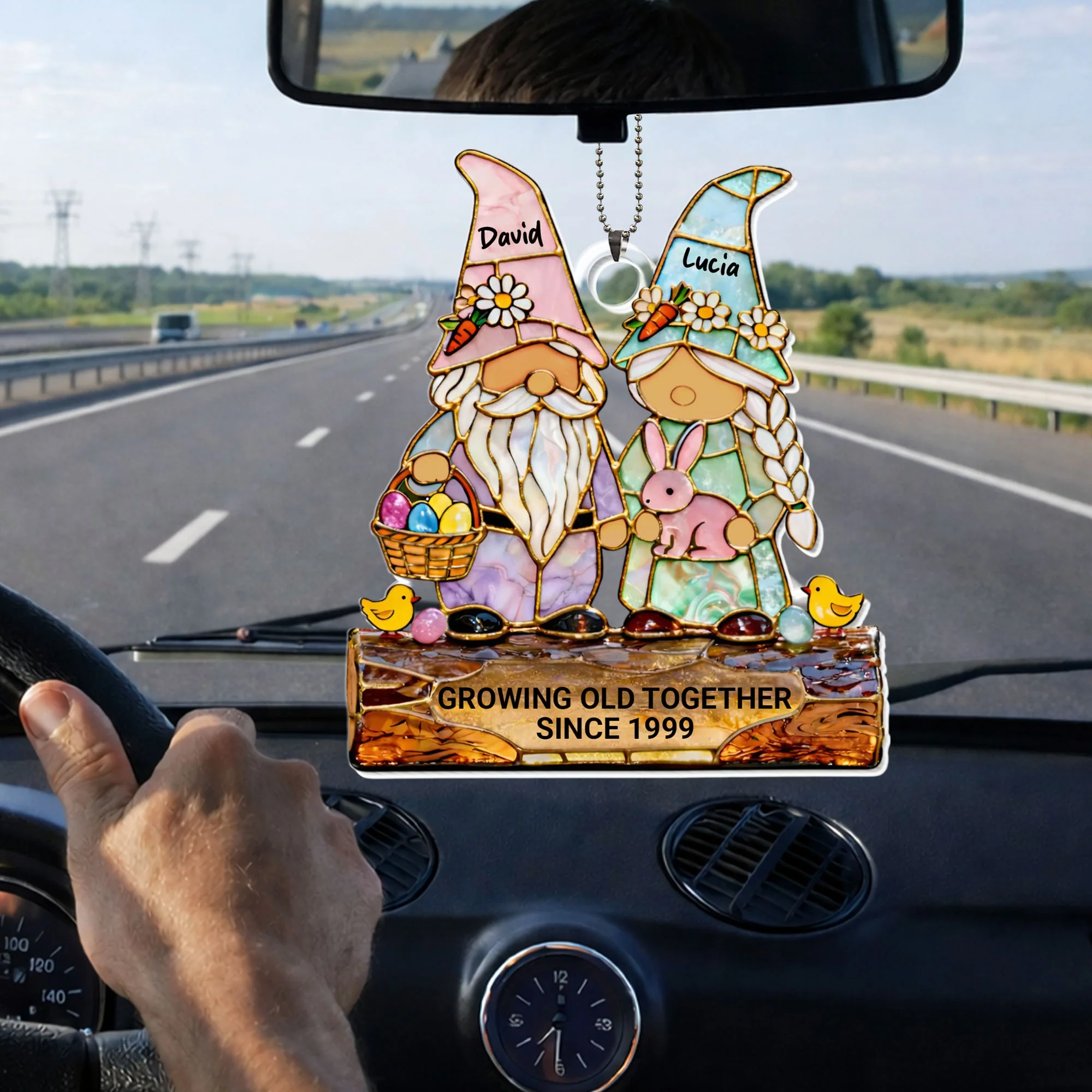 Growing Old Together Couple Gnomes With Bunny And Easter Eggs - Personalized Custom Acrylic Ornament, Car Hanging Ornament - CPL1411_ACA - Image 4