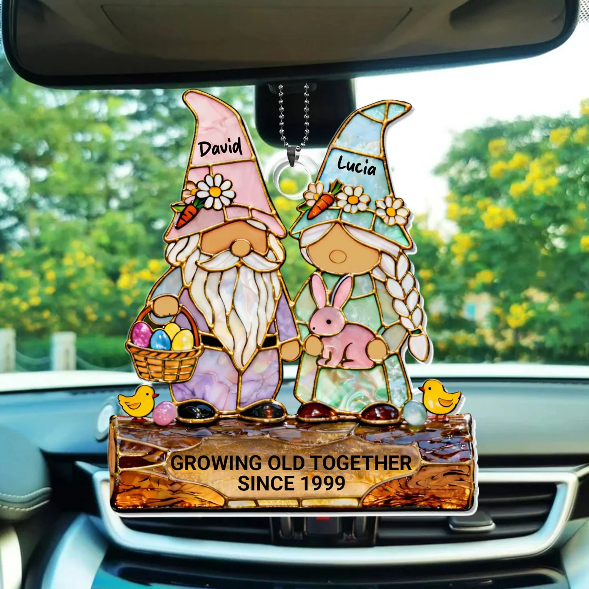 Growing Old Together Couple Gnomes With Bunny And Easter Eggs - Personalized Custom Acrylic Ornament, Car Hanging Ornament - CPL1411_ACA - Image 5
