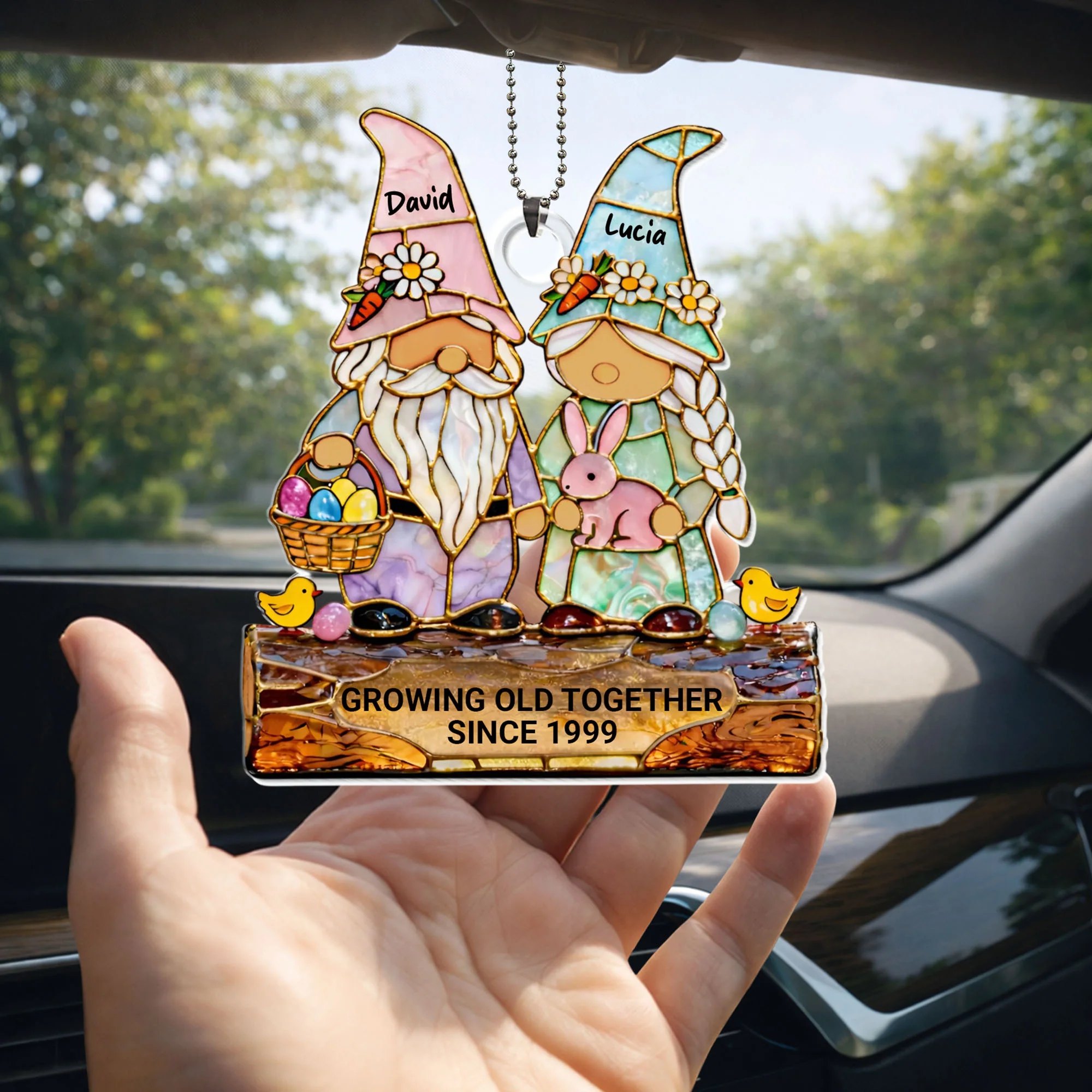 Growing Old Together Couple Gnomes With Bunny And Easter Eggs - Personalized Custom Acrylic Ornament, Car Hanging Ornament - CPL1411_ACA - Image 7