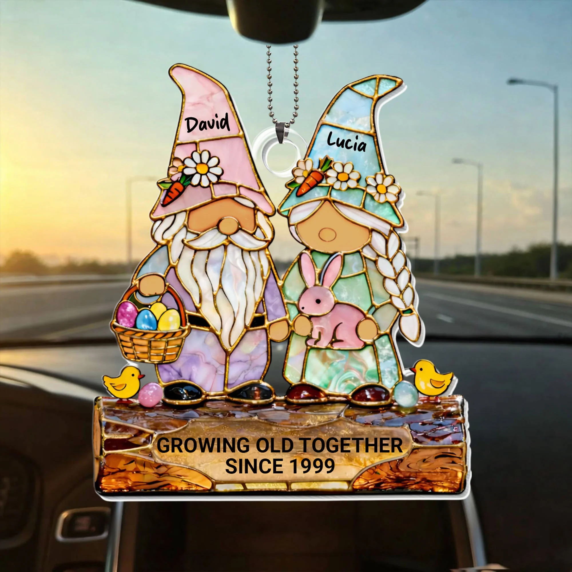Growing Old Together Couple Gnomes With Bunny And Easter Eggs - Personalized Custom Acrylic Ornament, Car Hanging Ornament - CPL1411_ACA - Image 8