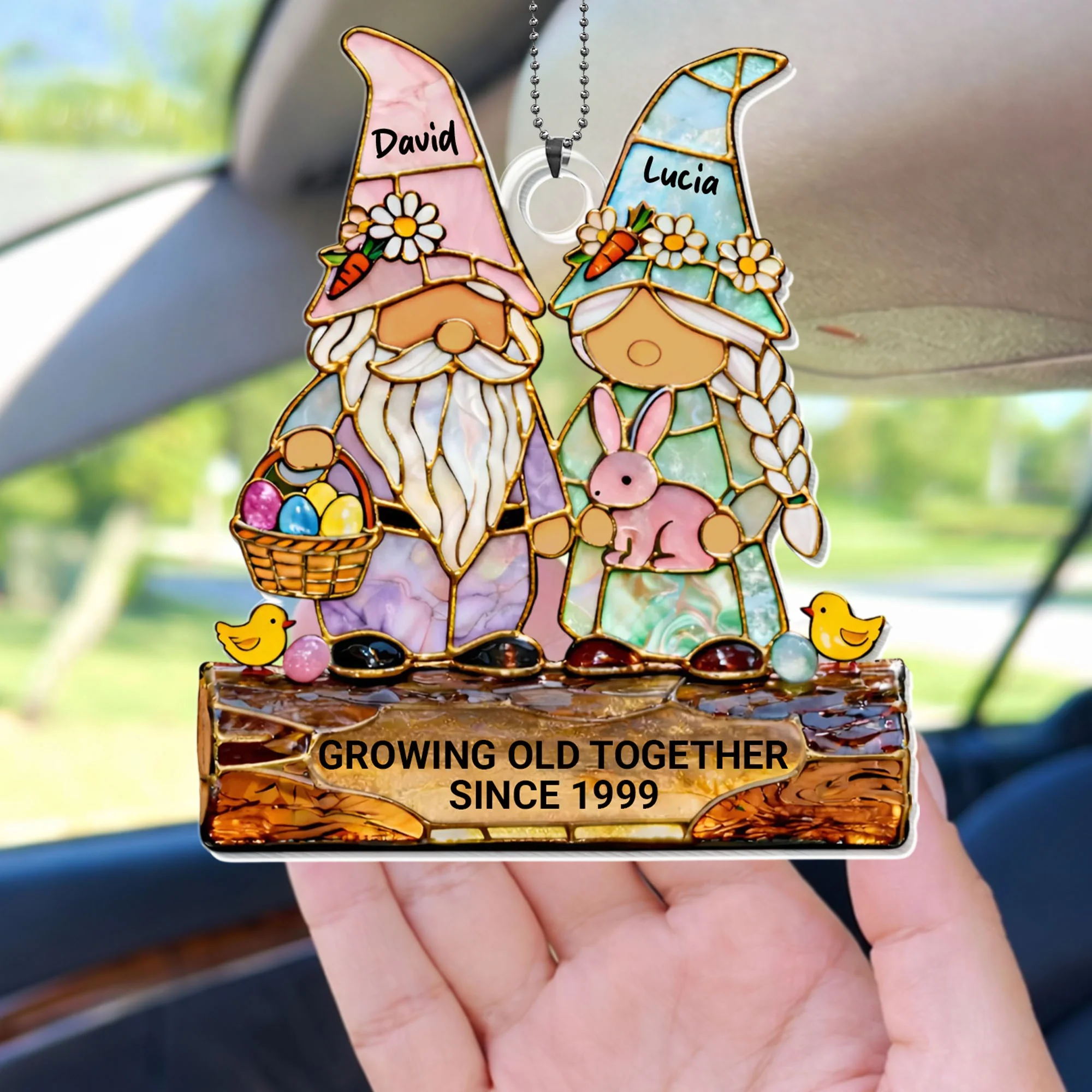 Growing Old Together Couple Gnomes With Bunny And Easter Eggs - Personalized Custom Acrylic Ornament, Car Hanging Ornament - CPL1411_ACA - Image 9