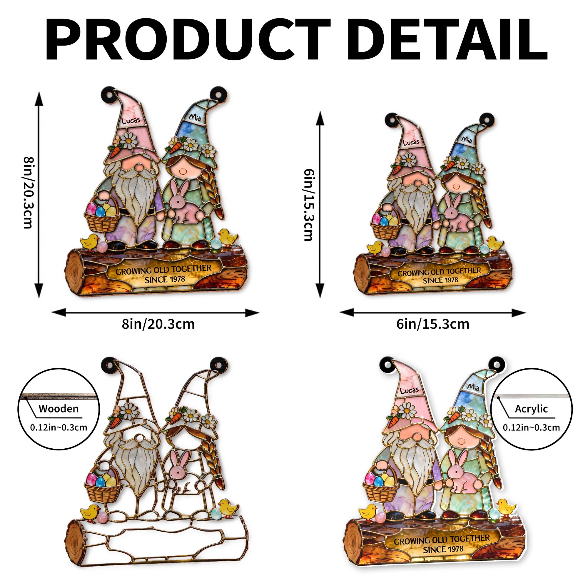 Growing Old Together Couple Gnomes With Easter Bunny And Eggs - Personalized Custom Suncatcher - CPL1425_CSUN - Image 8