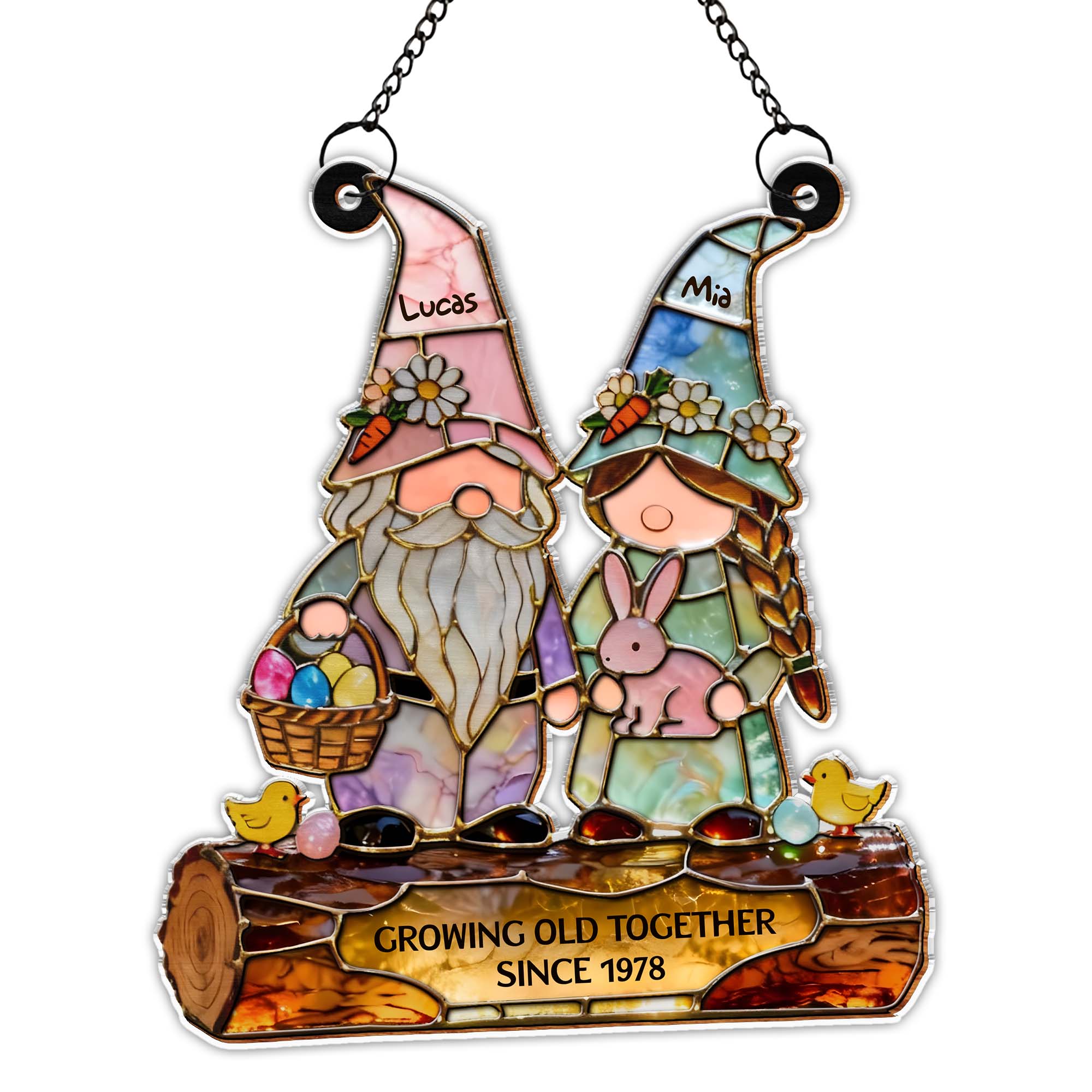 Growing Old Together Couple Gnomes With Easter Bunny And Eggs - Personalized Custom Suncatcher - CPL1425_CSUN - Image 9
