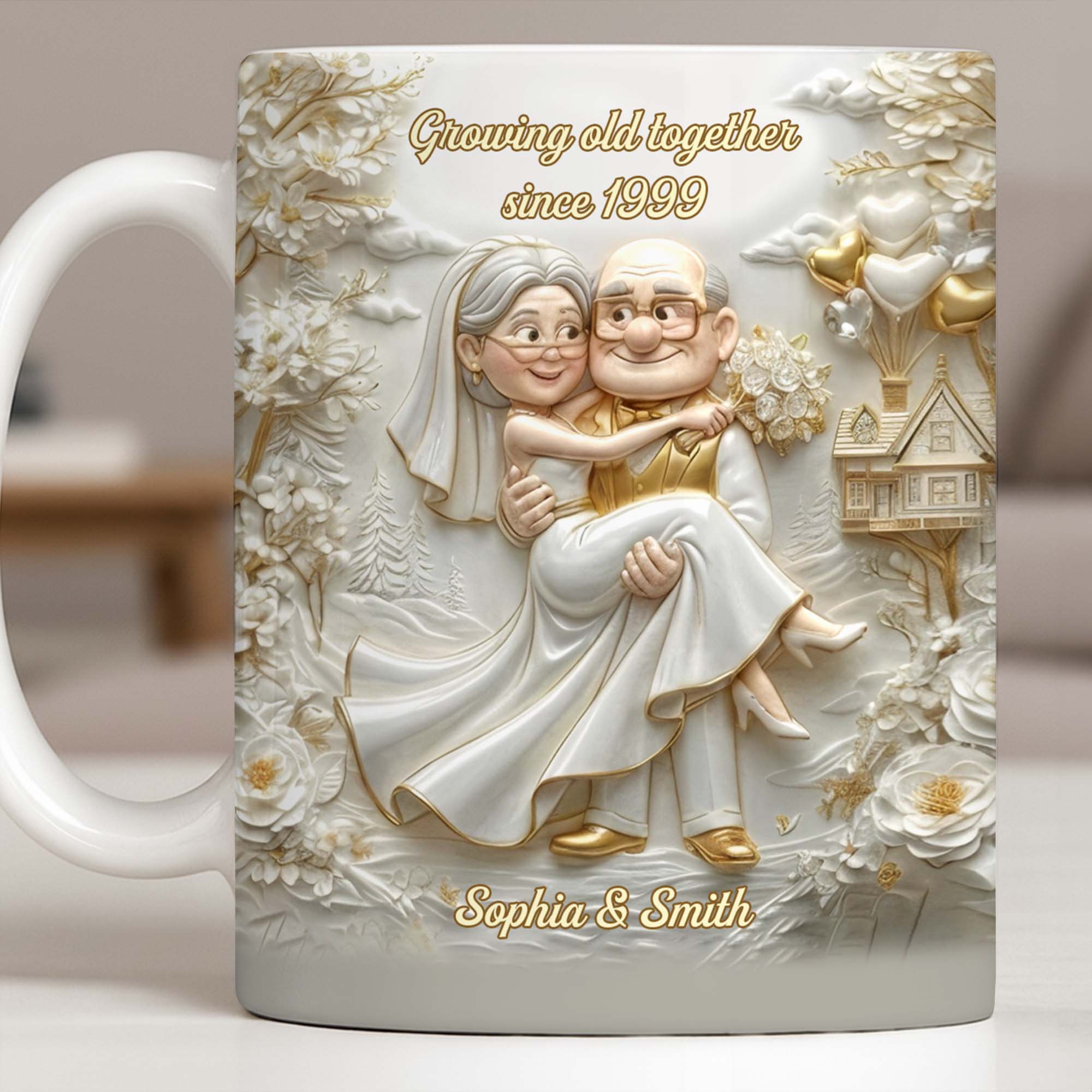 Growing Old Together Custom Couple With House And Balloons Design - Personalized Custom Coffee Mug - CPL1385_MG - Image 10
