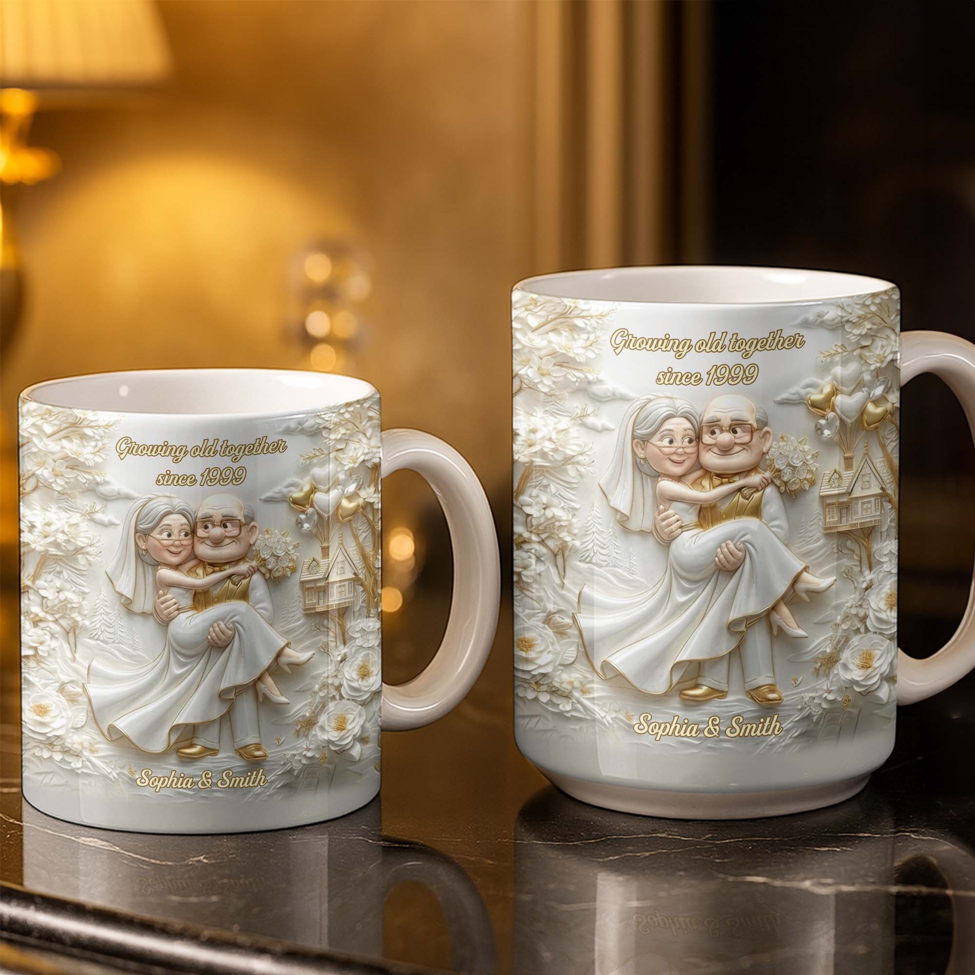 Growing Old Together Custom Couple With House And Balloons Design - Personalized Custom Coffee Mug - CPL1385_MG - Image 3