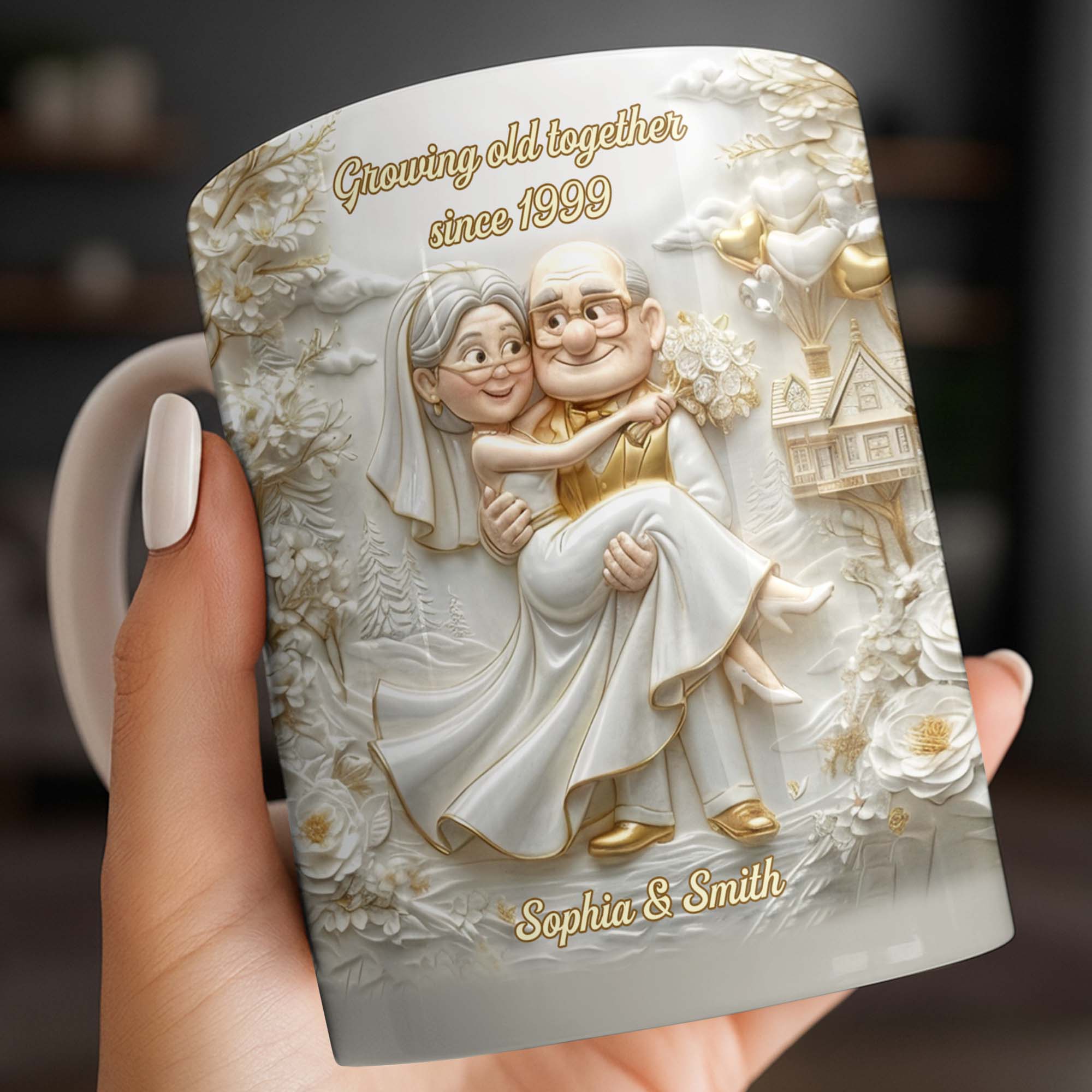 Growing Old Together Custom Couple With House And Balloons Design - Personalized Custom Coffee Mug - CPL1385_MG - Image 5