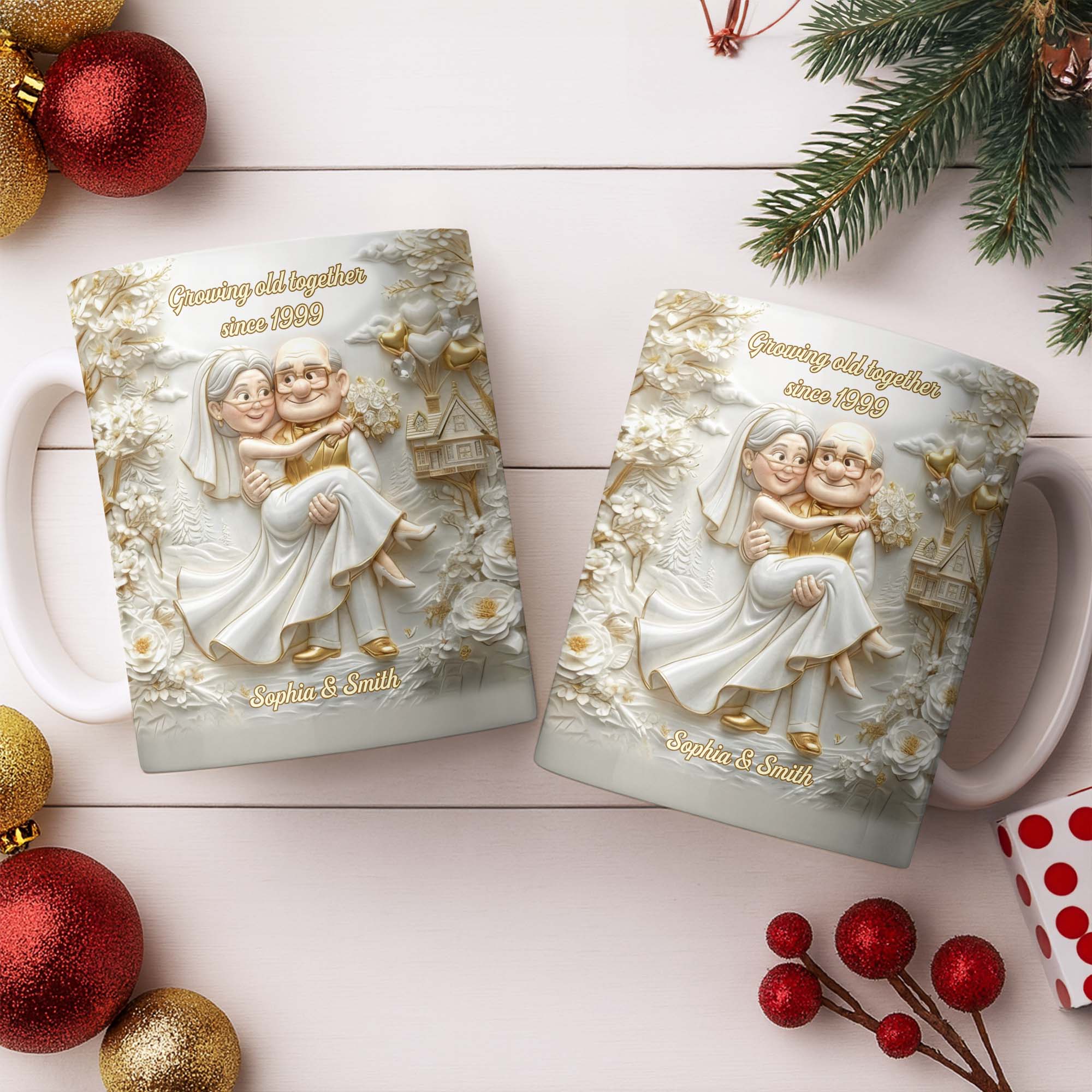 Growing Old Together Custom Couple With House And Balloons Design - Personalized Custom Coffee Mug - CPL1385_MG - Image 7