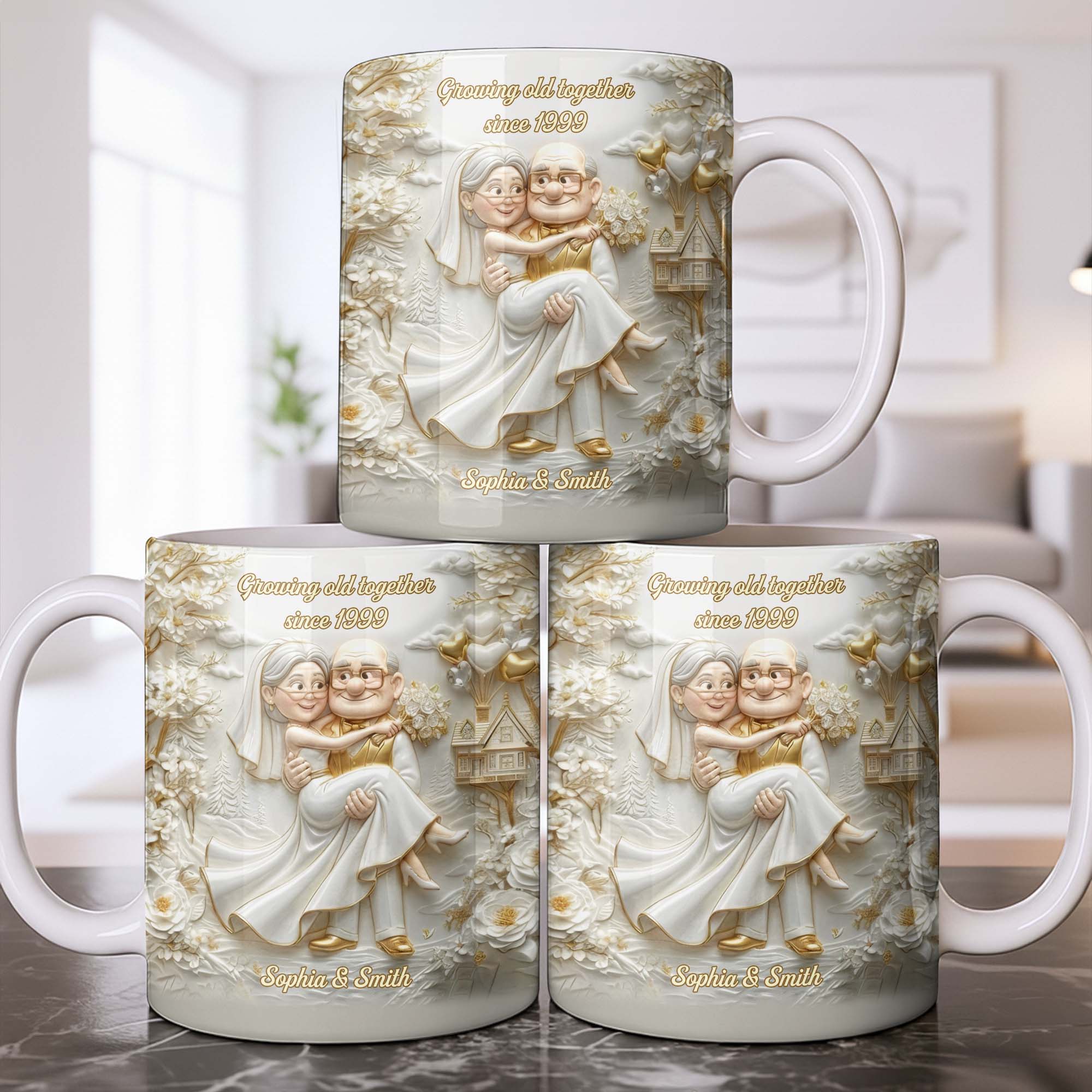 Growing Old Together Custom Couple With House And Balloons Design - Personalized Custom Coffee Mug - CPL1385_MG - Image 8