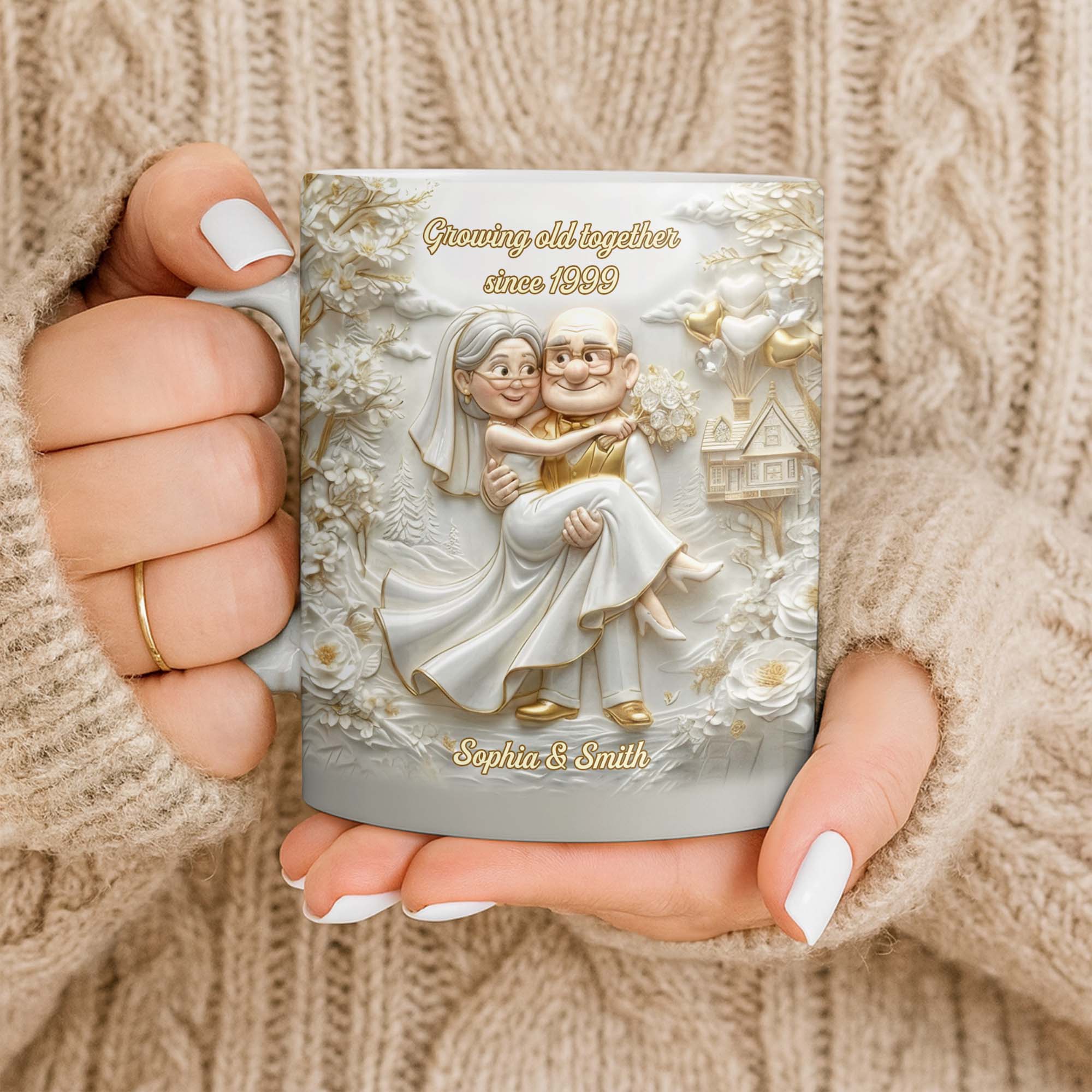 Growing Old Together Custom Couple With House And Balloons Design - Personalized Custom Coffee Mug - CPL1385_MG - Image 9