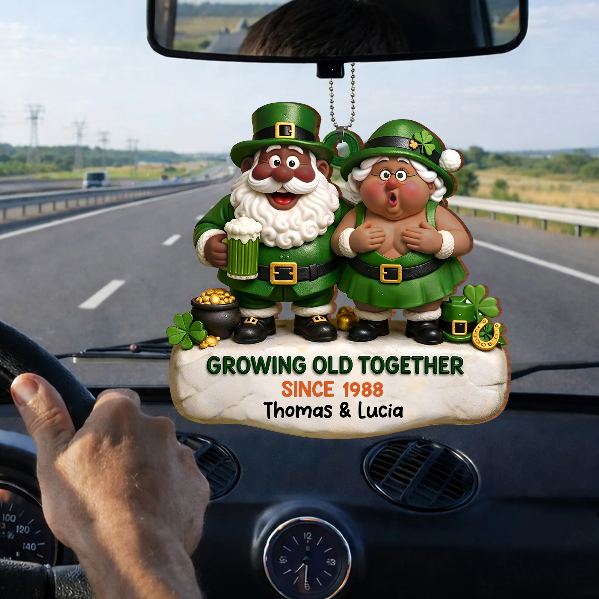 Growing Old Together Leprechaun Couple And Pot Of Gold - Personalized Custom Wood Ornament, Car Hanging Ornament - CPL1397_WCA - Image 7